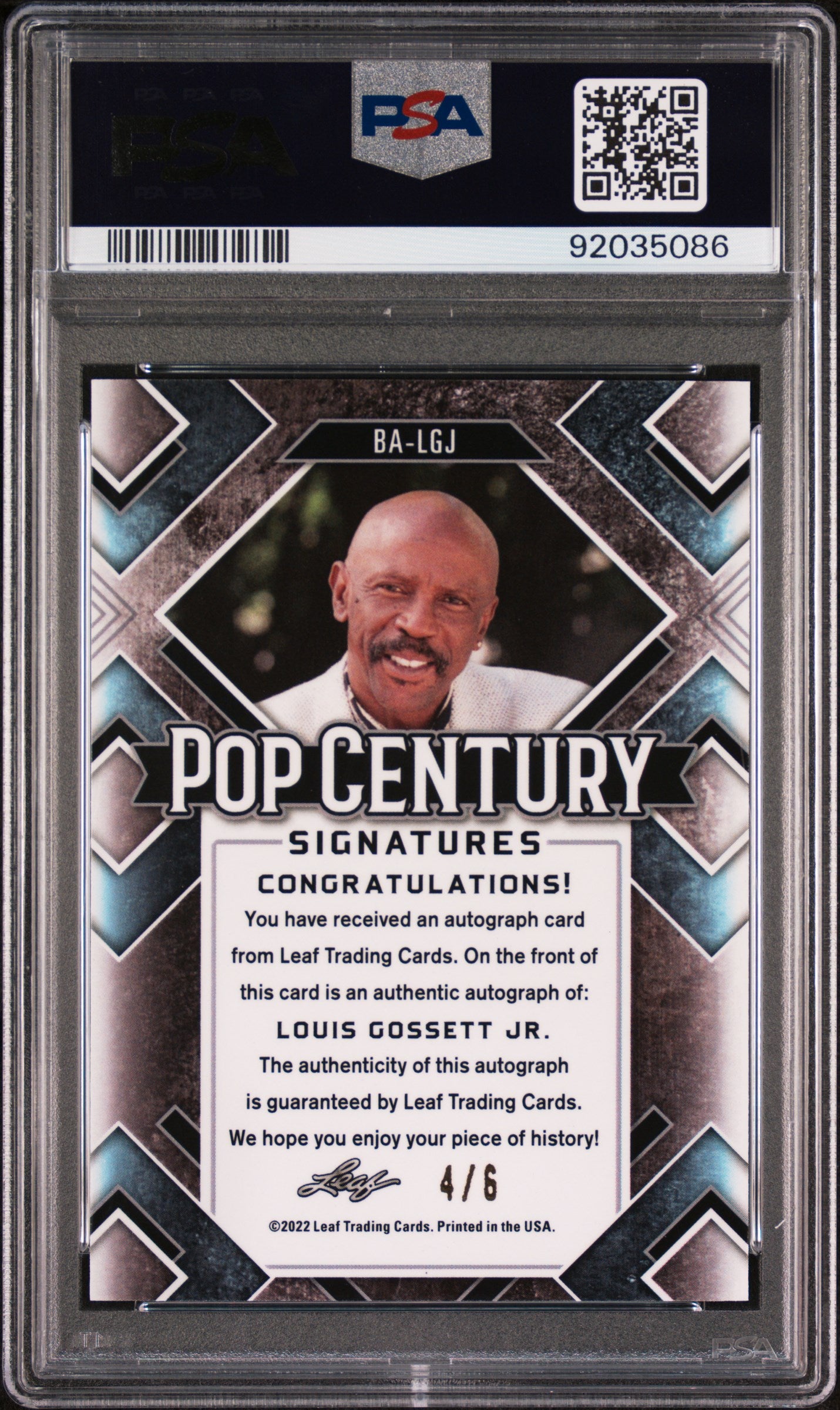 Louis Gossett JR. 2022 Leaf Metal Pop Century Autograph AUTO #4/6 Pink PSA 10