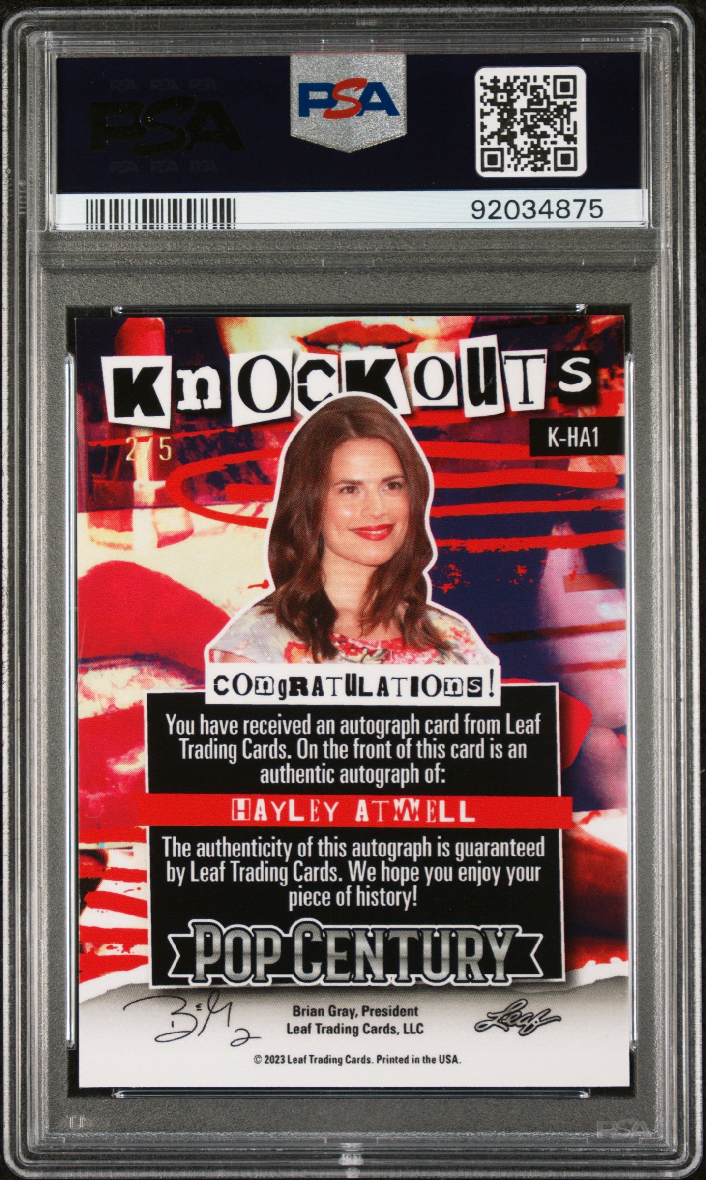 Hayley Atwell 2023 Leaf Metal Pop Century Knockouts AUTO #2/5 Black PSA 10