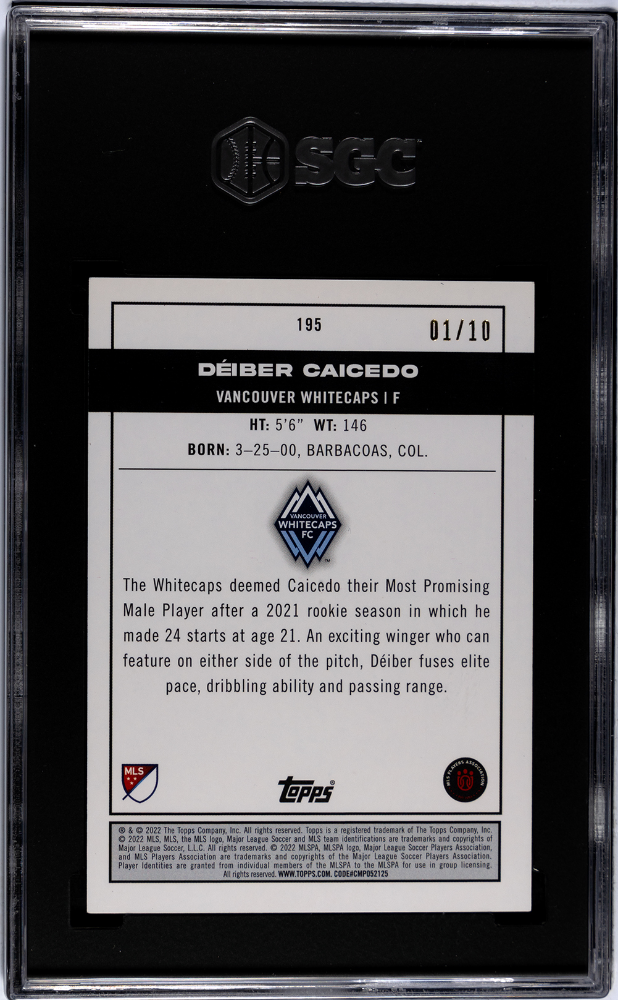 2022 Topps MLS Deiber Caicedo #195 Red #1/10 Rookie SGC 9