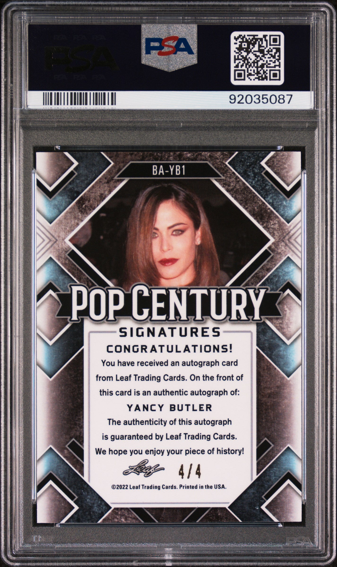 Yancy Butler 2022 Leaf Metal Pop Century Autograph AUTO #4/4 Green Mojo PSA 10