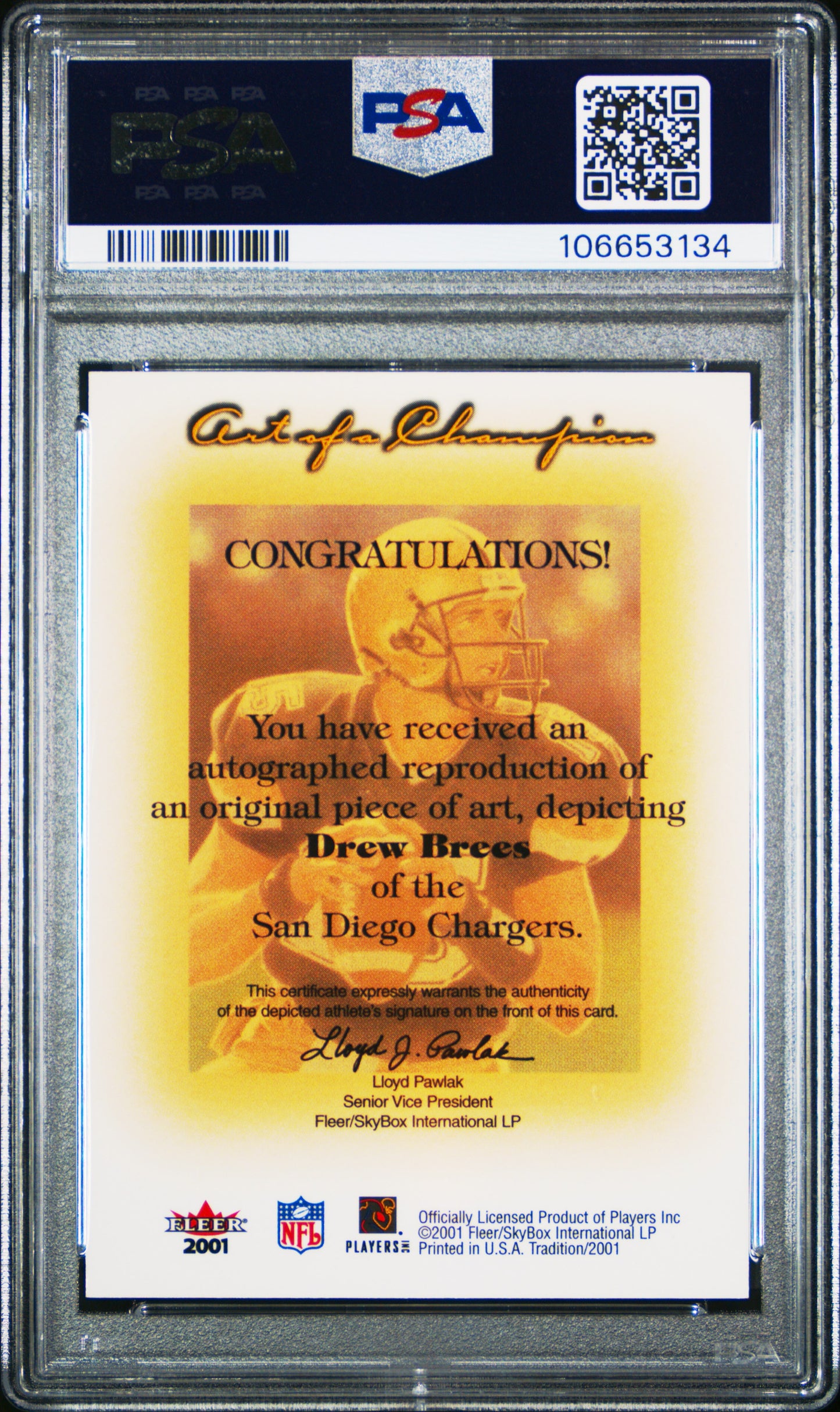 2001 Fleer Tradition Art Of A Champion Drew Brees Autograph ROOKIE AUTO PSA 10