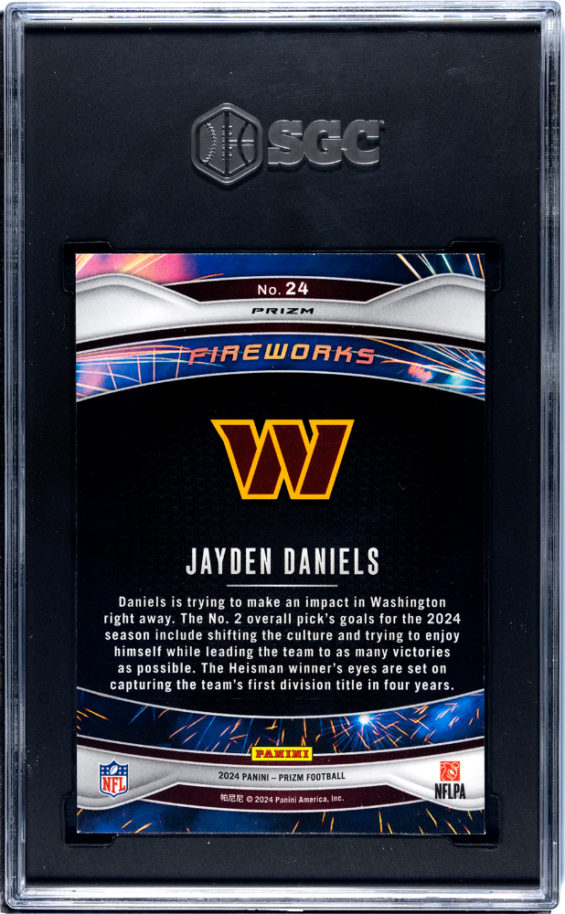 2024 Panini Prizm Jayden Daniels #24 Fireworks Green Ice SGC 9.5