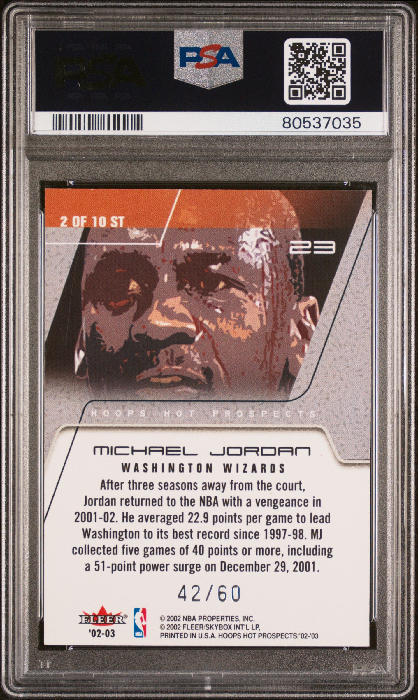 2002-03 Hoops Hot Prospects Stat Tracker #42/60 Michael Jordan #2 PSA 9