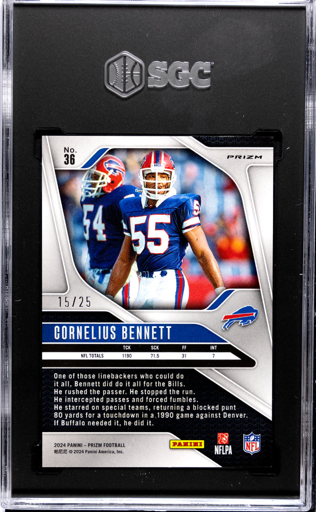 2024 Panini Prizm Cornelius Bennett #36 Navy Camo #15/25 SGC 10