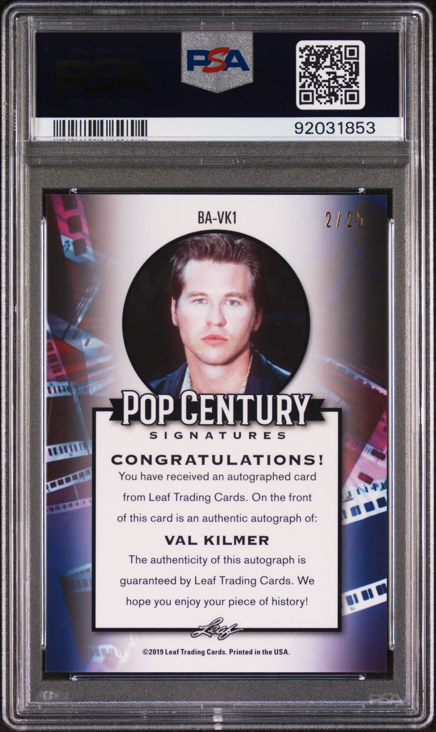 Val Kilmer 2019 Leaf Metal Pop Century Autograph AUTO Blue #2/25 PSA 10