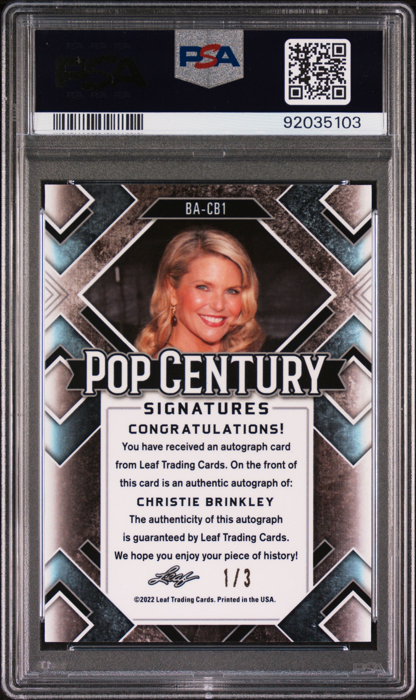 Christie Brinkley 2022 Leaf Metal Pop Century AUTO #1/3 Red Wave PSA 10