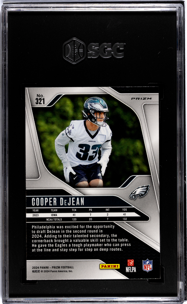 2024 Panini Prizm Cooper Dejean #321 Green Ice SGC 10 POP 1