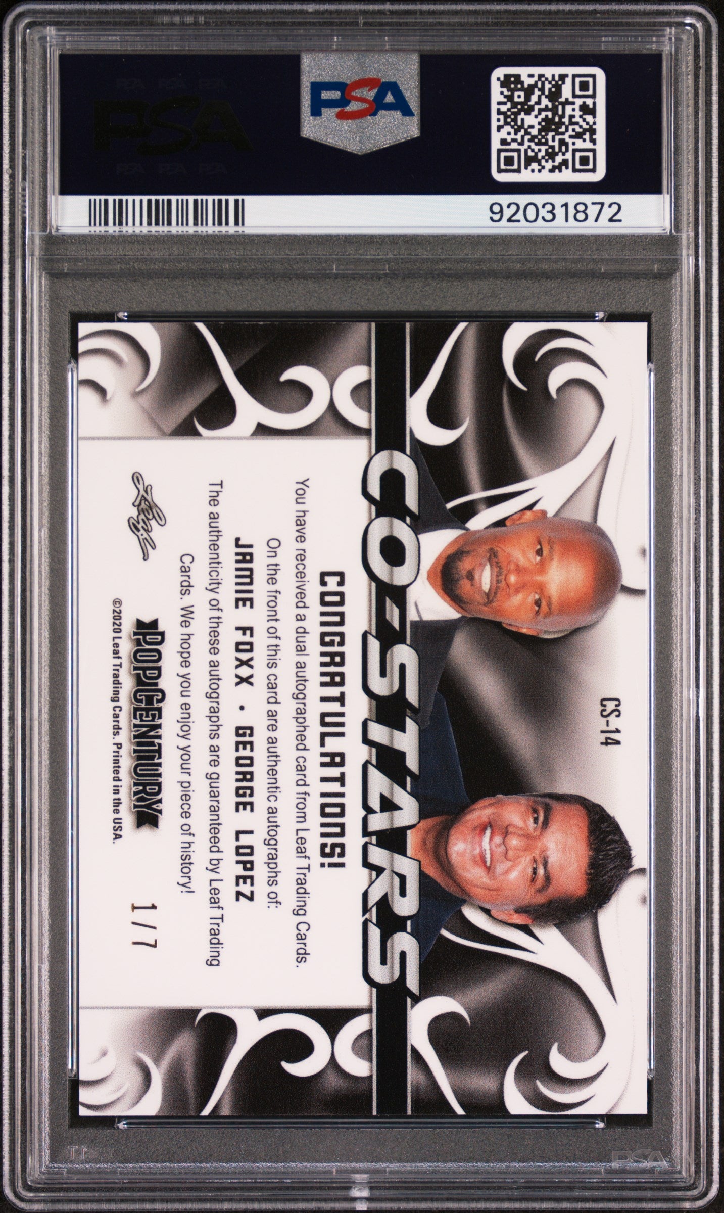 George Lopez Jamie Foxx 2020 Leaf Metal Pop Century AUTO Blue #1/7 PSA 10