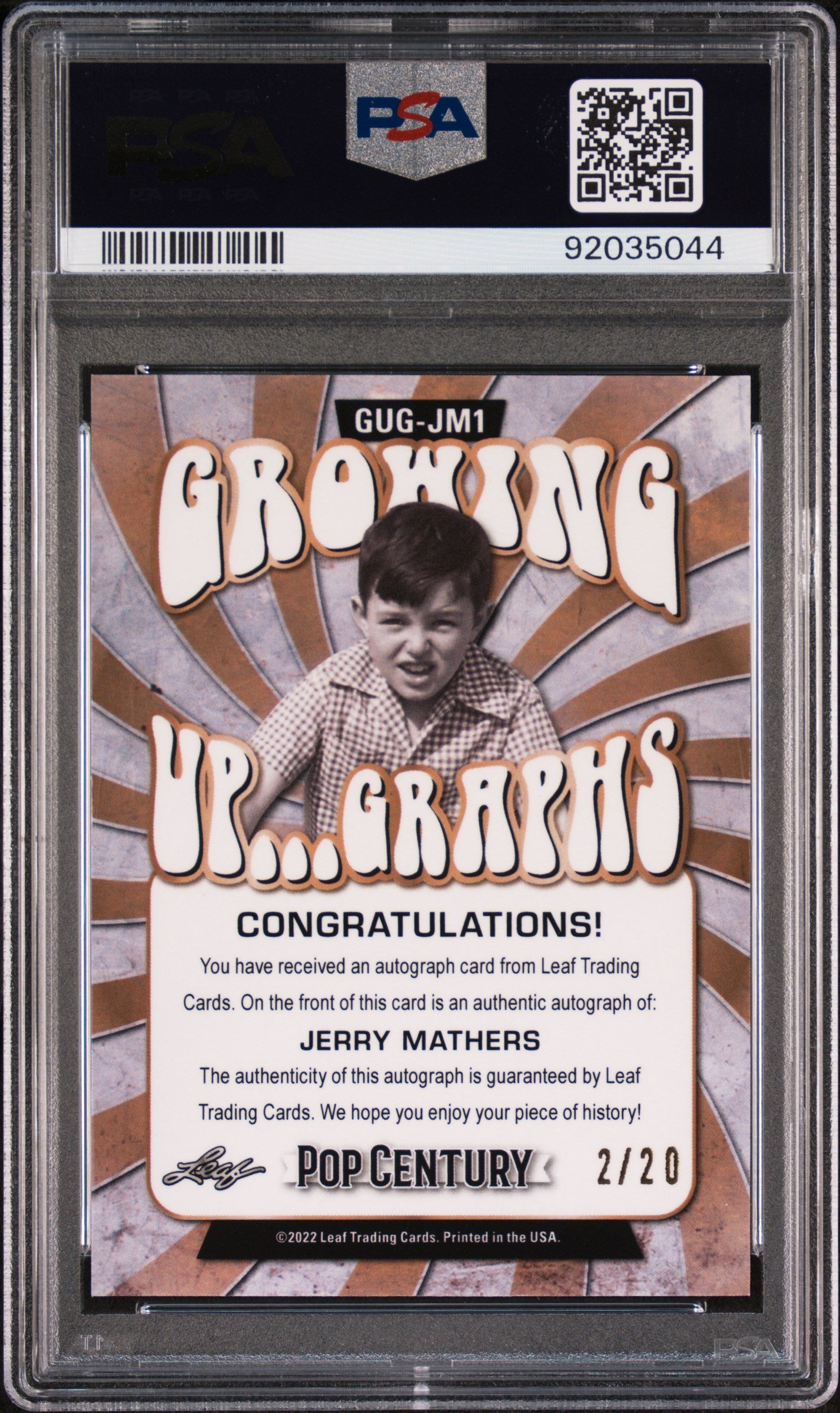 Jerry Mathers 2022 Leaf Metal Pop Century Growing Up AUTO Blue #2/20 PSA 10