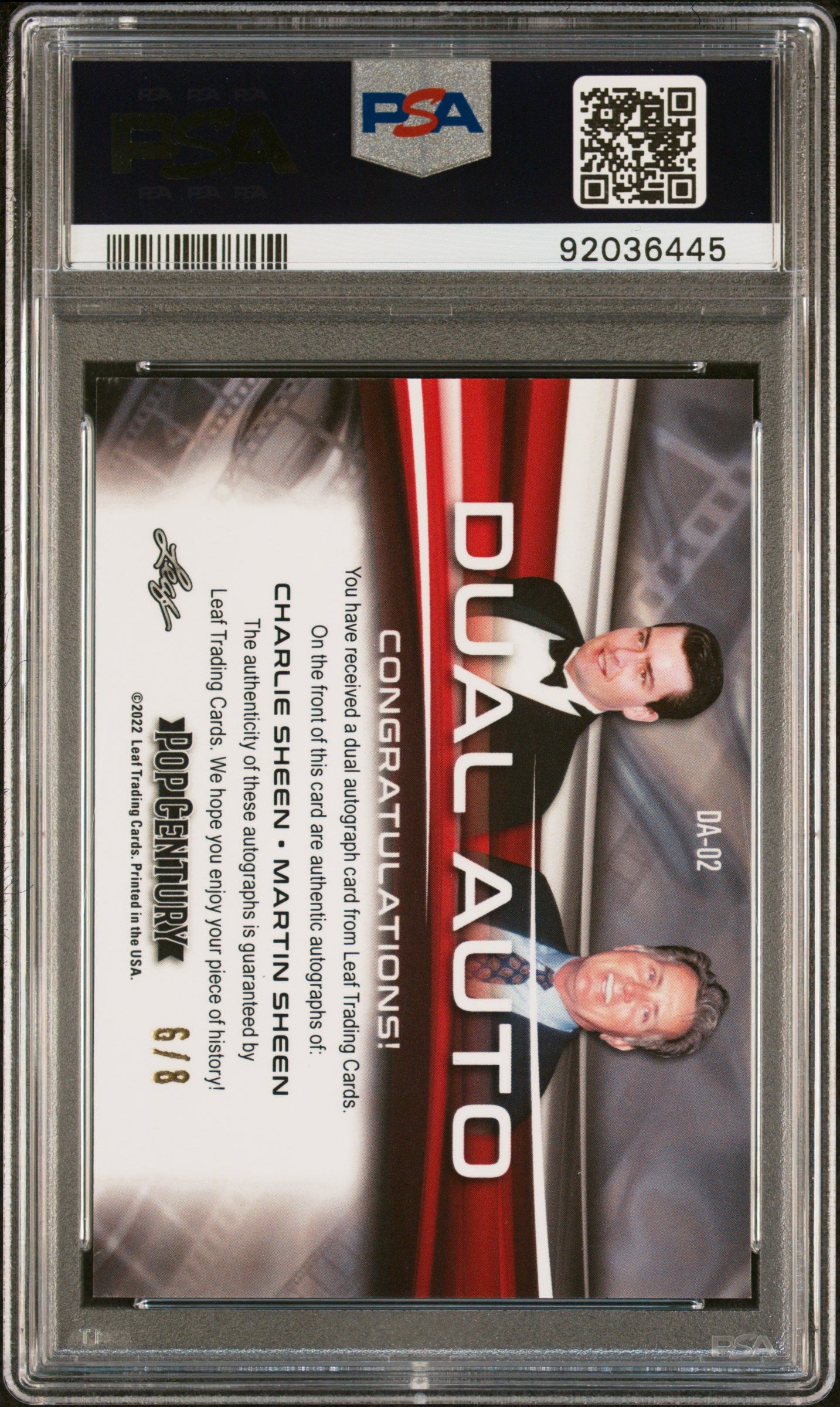 Martin Sheen Charlie Sheen 2022 Leaf Metal Pop Century Dual AUTO #6/8 PSA 10