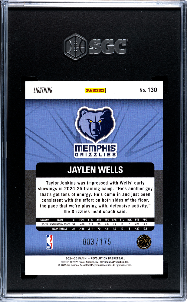 2024-25 Panini Revolution Jaylen Wells #130 Lightning SGC 10 pop 1
