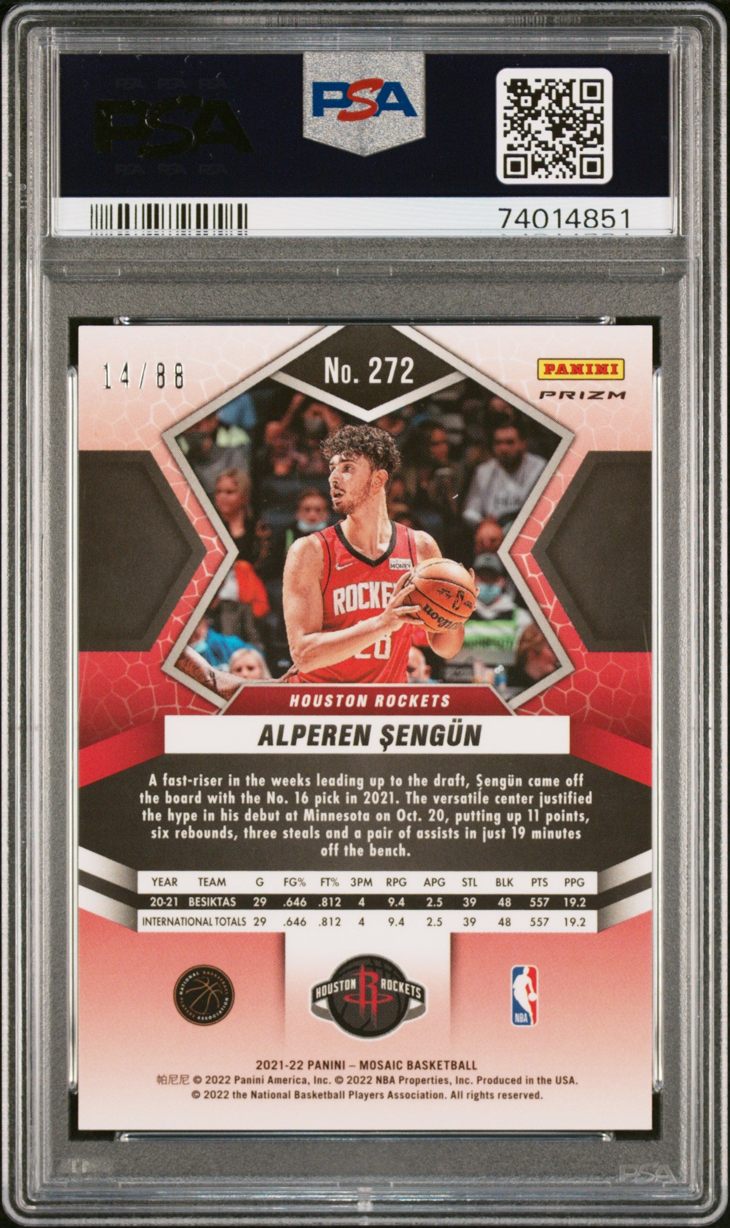 2021-22 Panini Mosaic Alperen Sengun #272 Fusion Red Yellow Choice PSA 10 /88