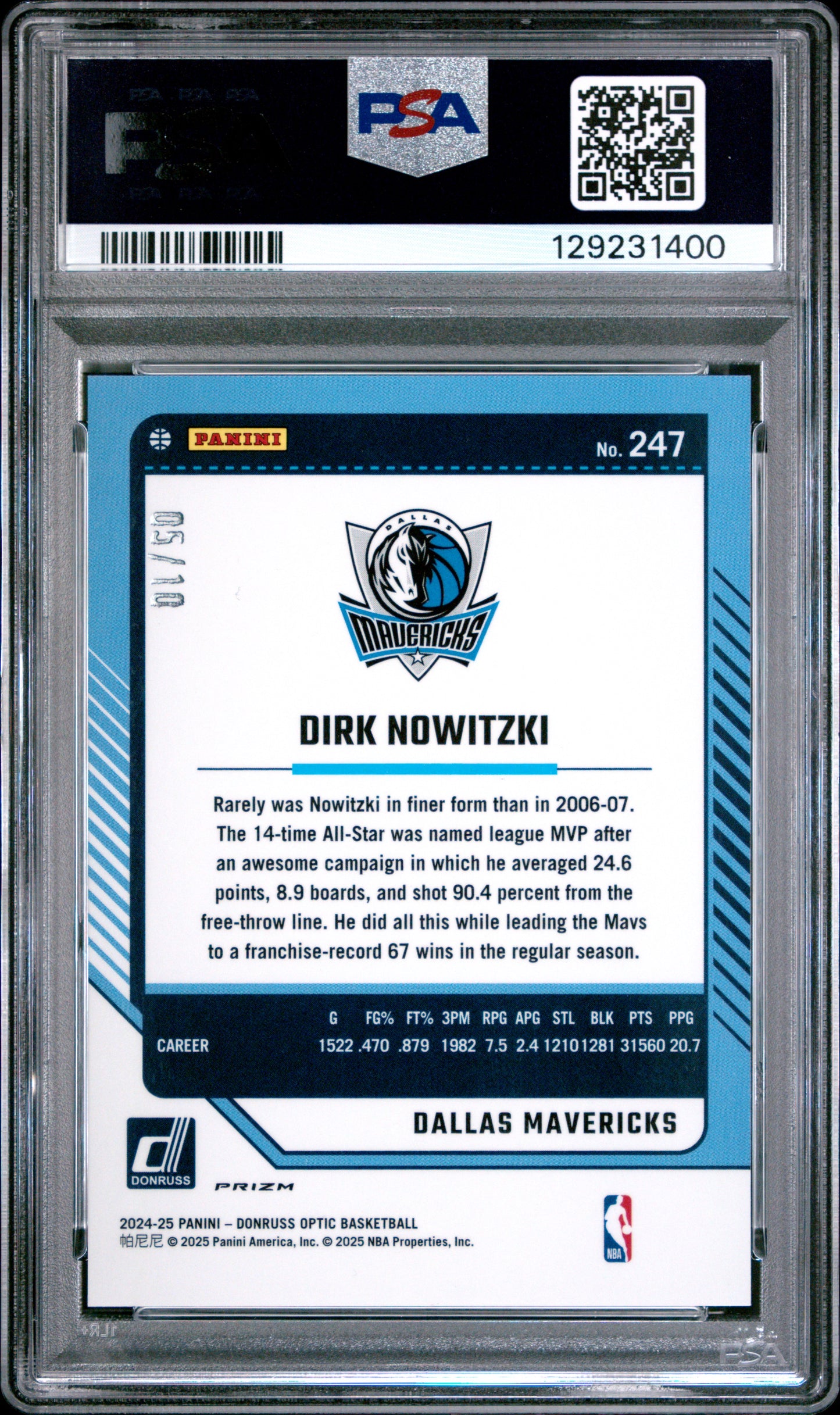 2024-25 Panini Donruss Optic Dirk Nowitzki #247 Gold PSA 10 /50 pop 1