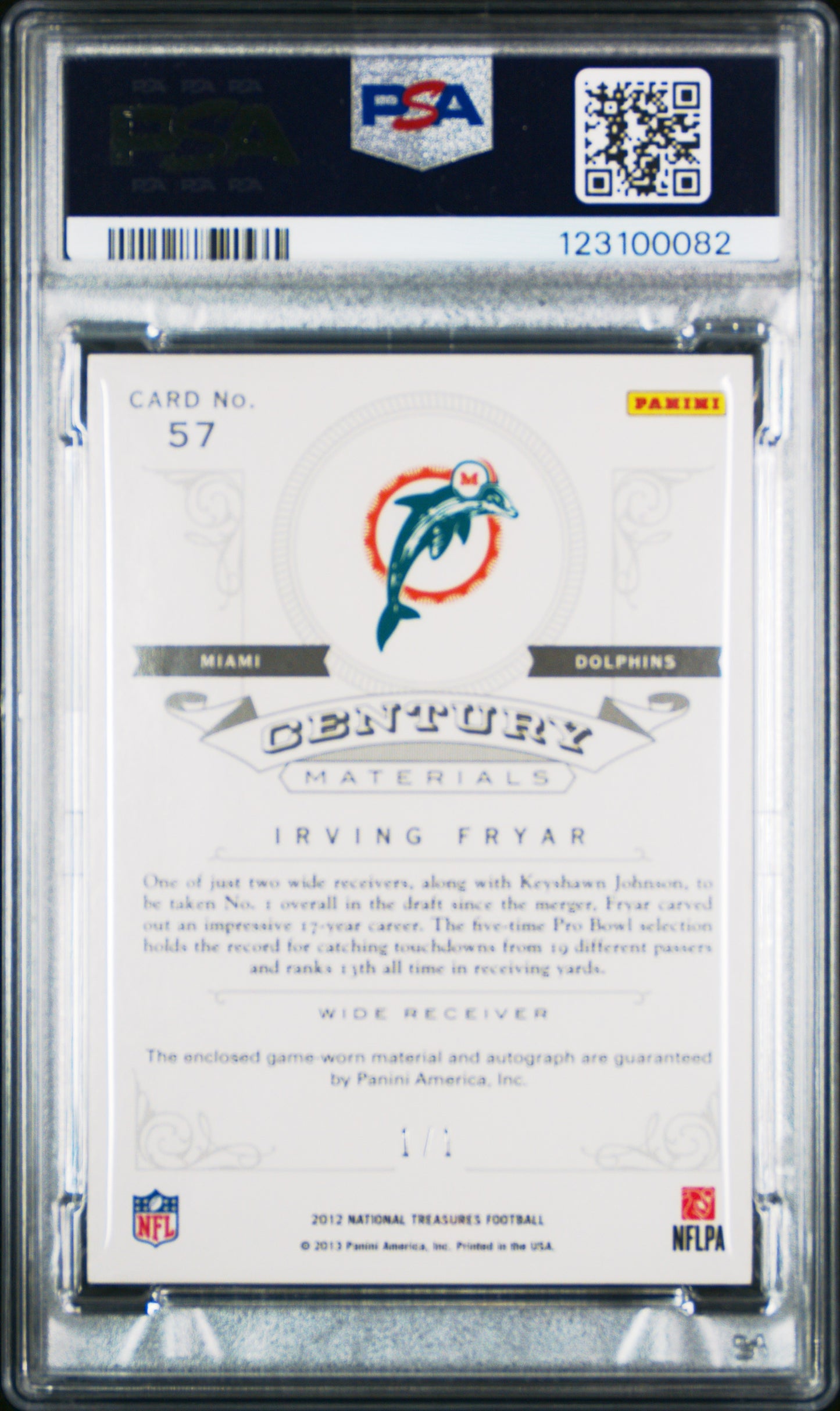 2012 Panini National Treasures Century AUTO Jersey Irving Fryar #1/1 PSA 8