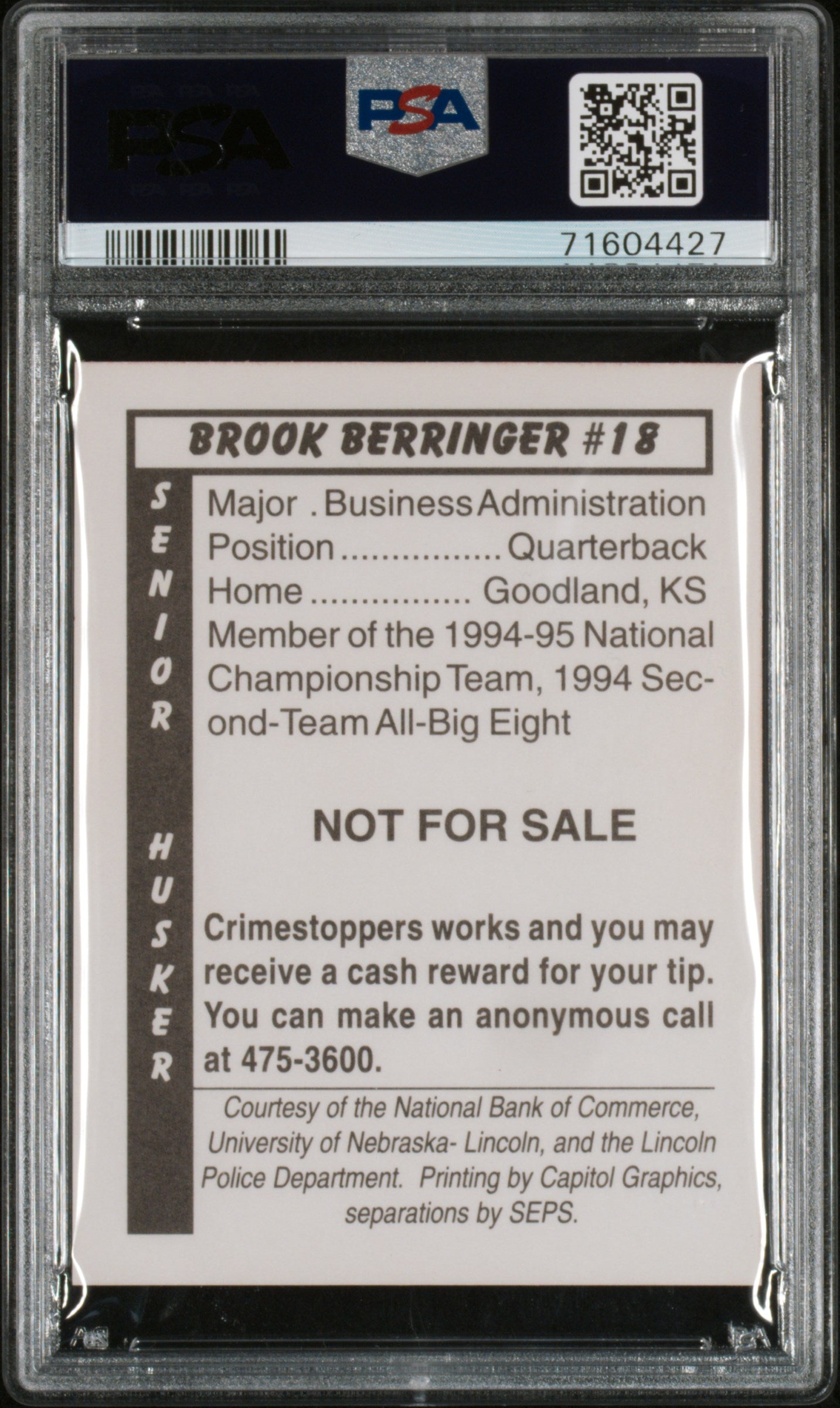 1995 Nebraska Brook Berringer PSA 9 Rookie