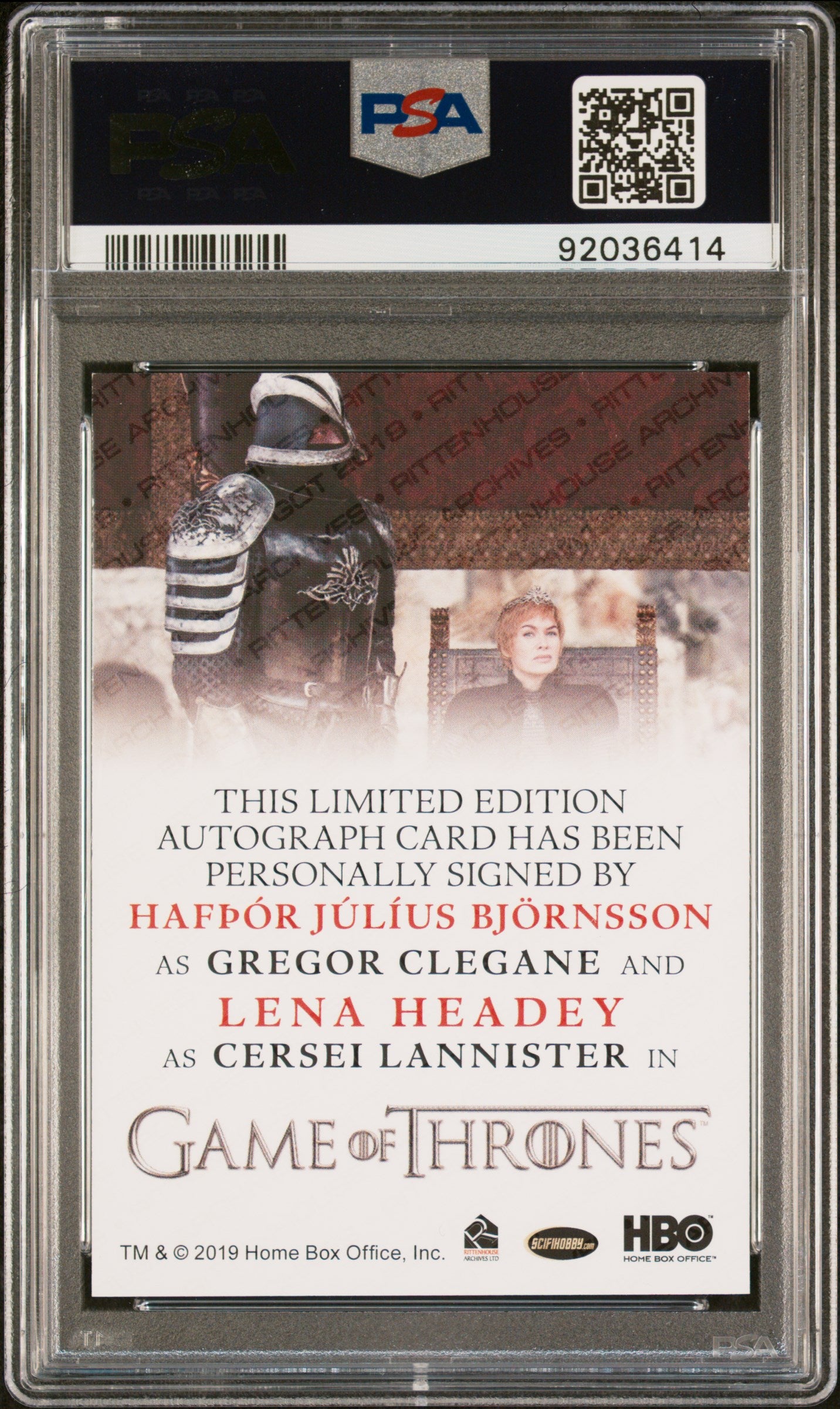 Hafthor Bjornsson Lena Headey CERSEI LANNISTER 2020 Game Of Thrones AUTO PSA 9