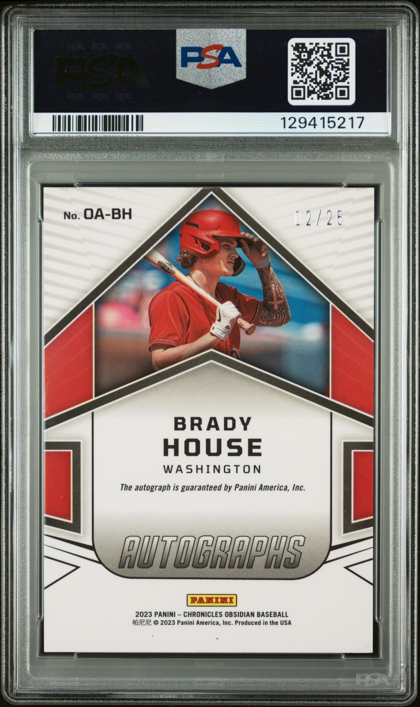 2023 Chronicles Obsidian Auto Brady House #OABH Ee Purple PSA 10 pop 1 /25