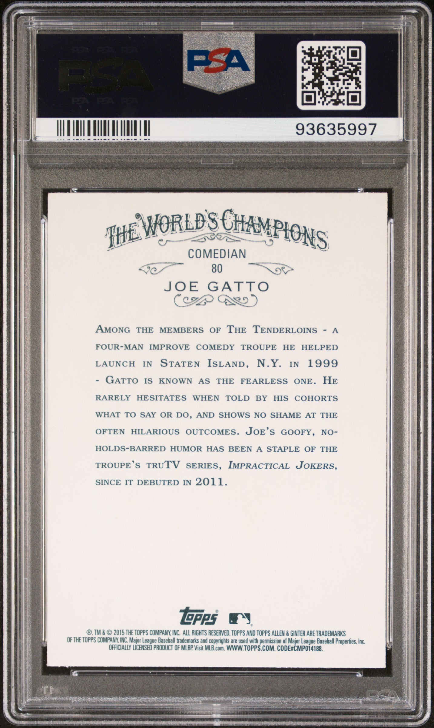 2015 Topps Allen & Ginter Joe Gatto #80 Signed AUTO Impractical Jokers PSA 10