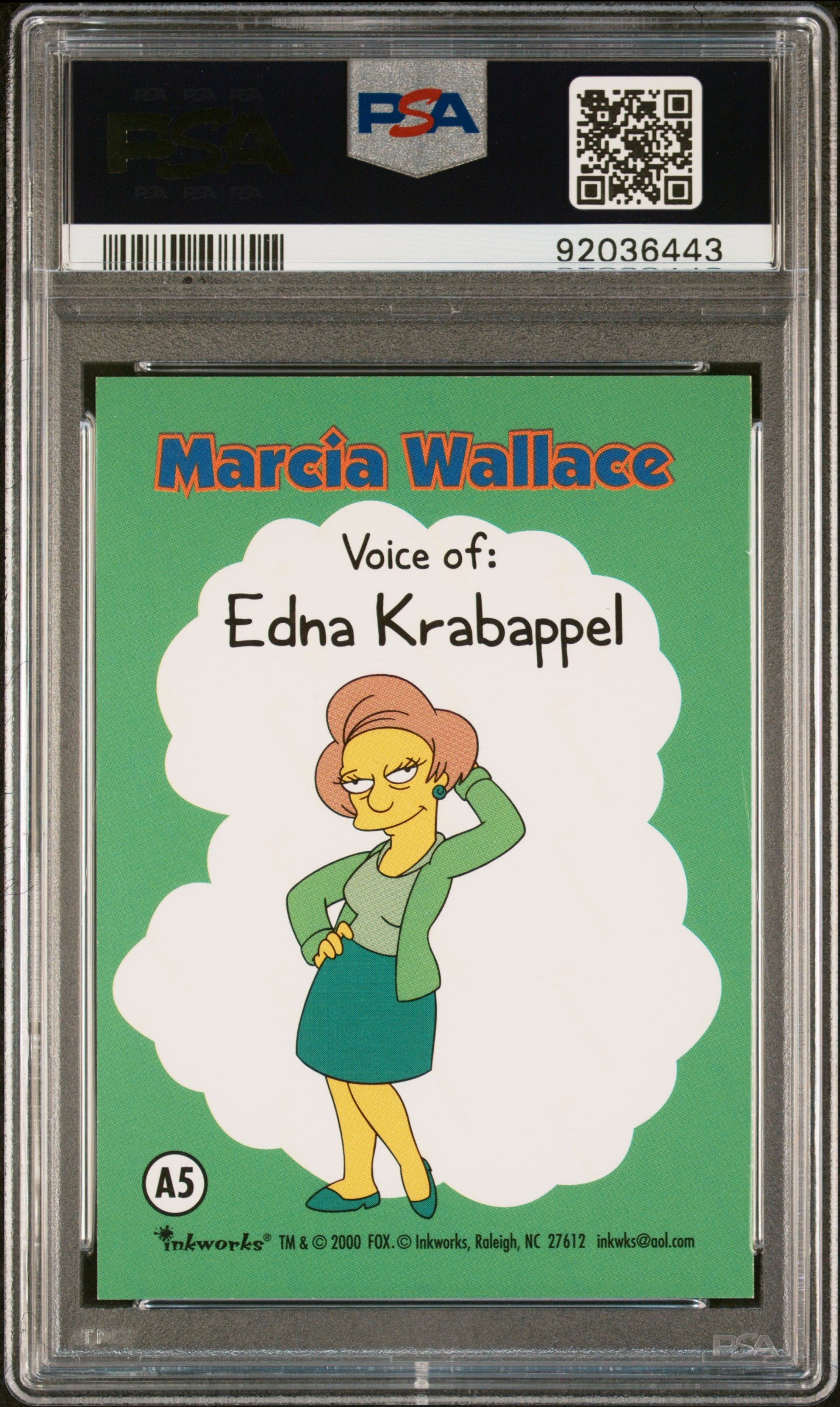 Marcia Wallace EDNA KRABAPPEL 2000 Inkworks Simpsons 10th Anniversary AUTO PSA 9