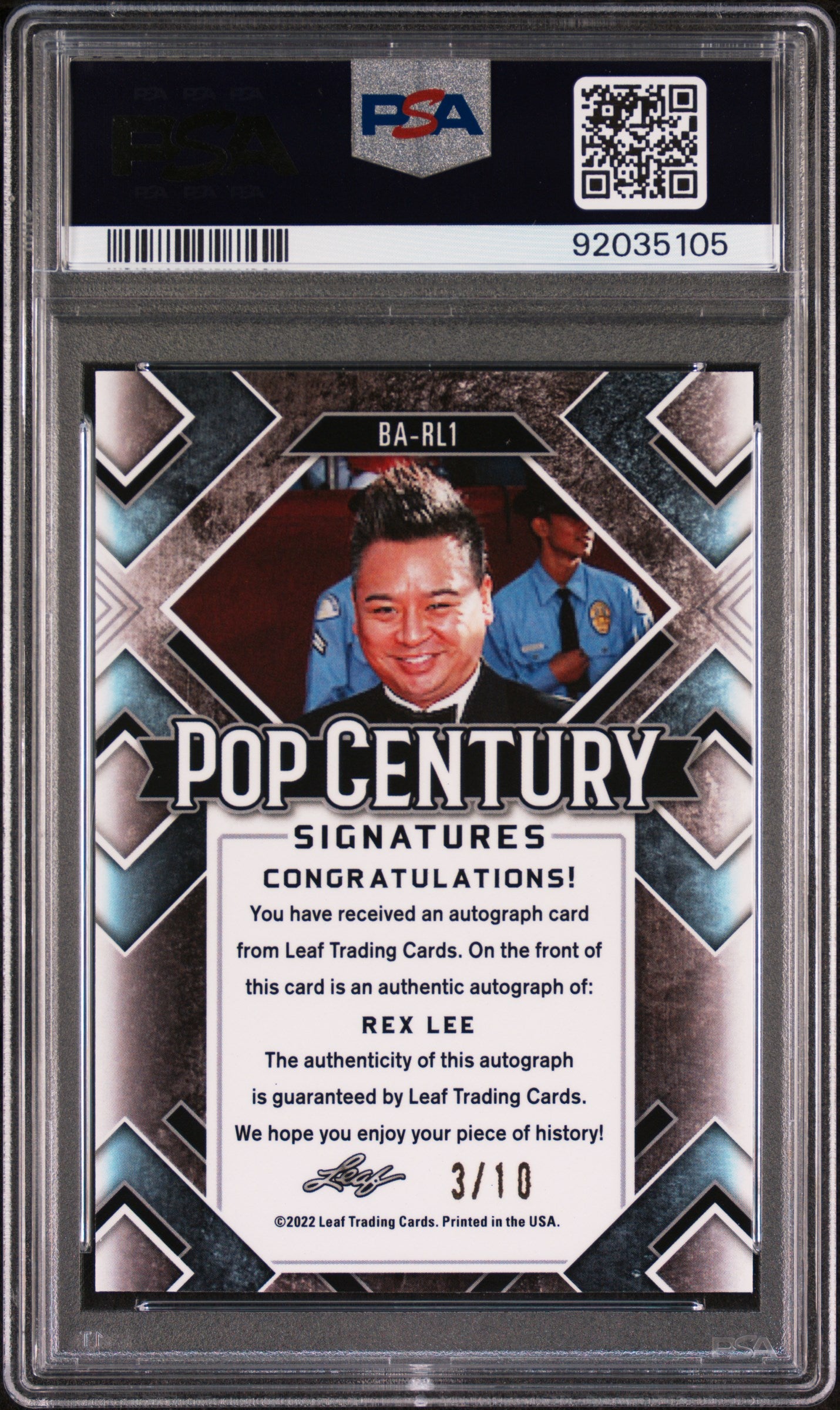 Rex Lee 2022 Leaf Metal Pop Century Autograph AUTO #3/10 Pink Wave PSA 9