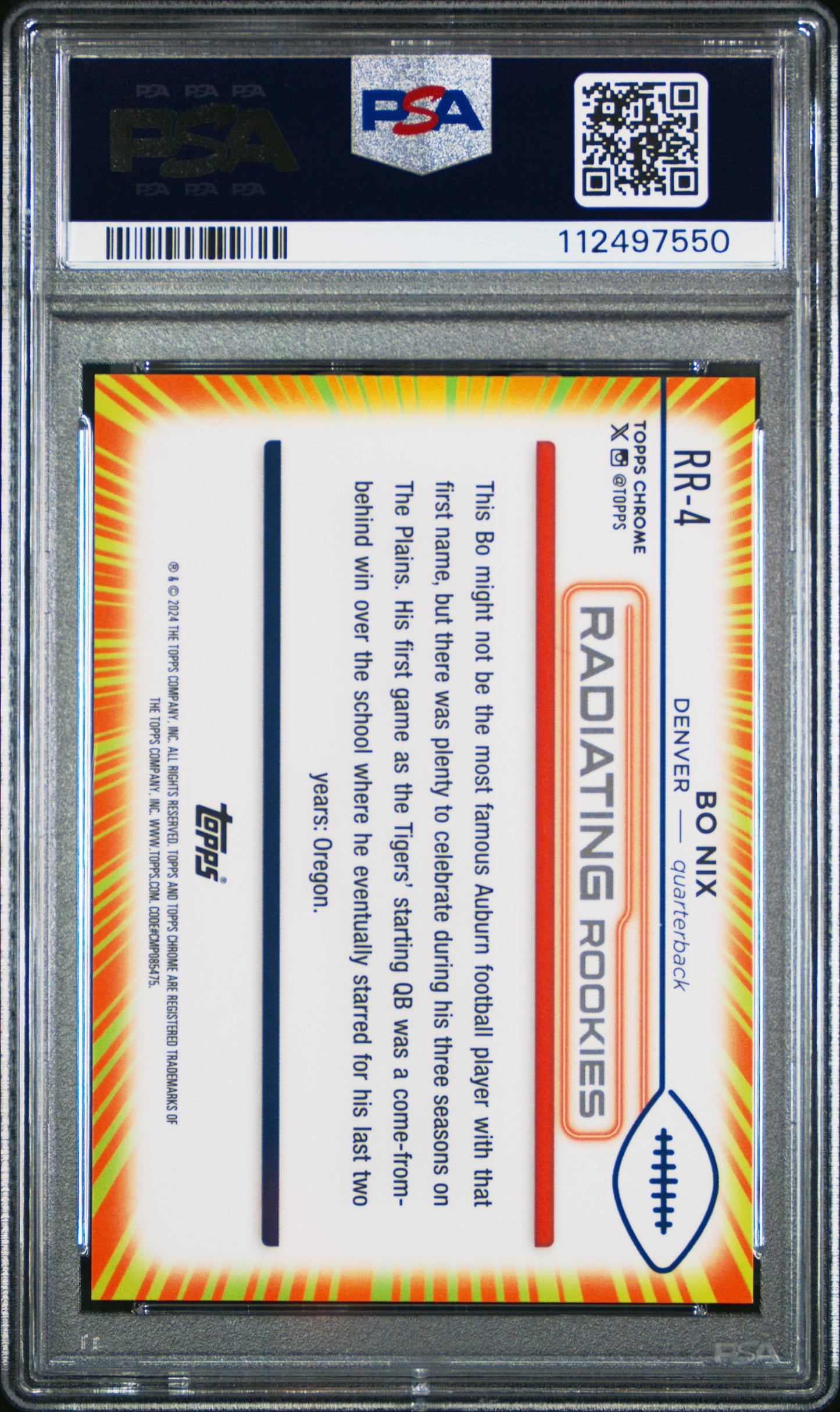 2024 Topps Chrome Radiating Rookies Bo Nix #RR4 PSA 10 SP Rookie