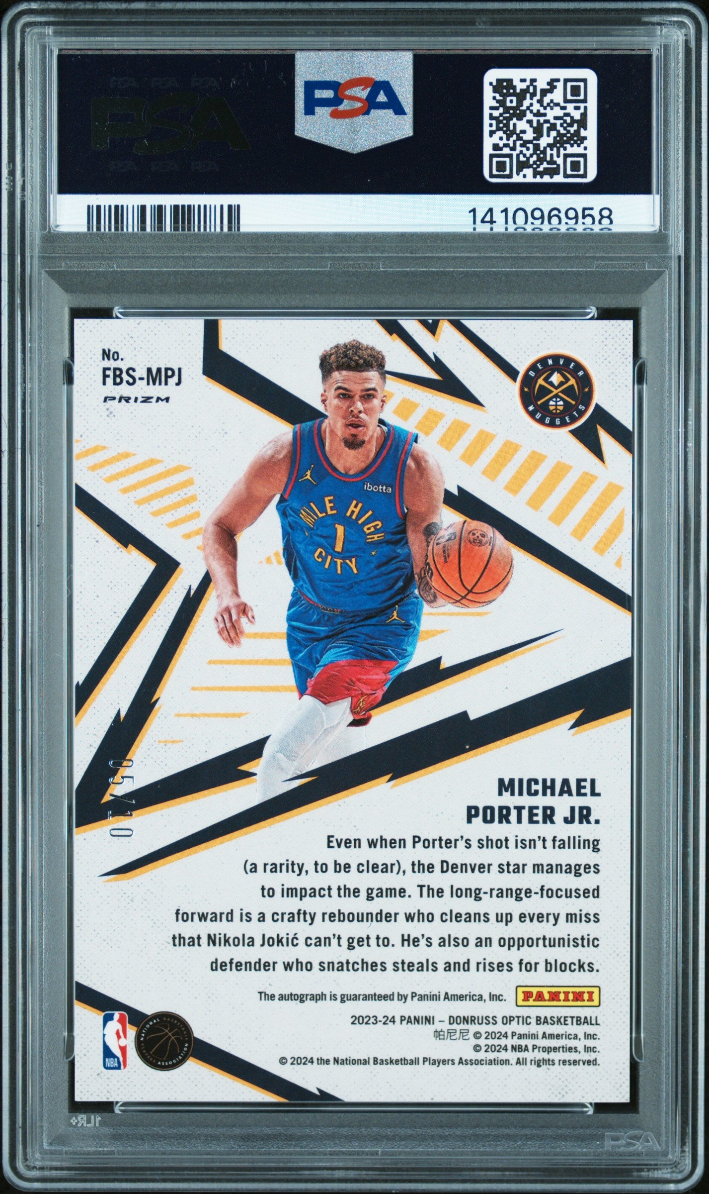 2023 Panini Donruss Optic Fast Break AUTO Michael Porter JR. #5/10 Gold PSA 10