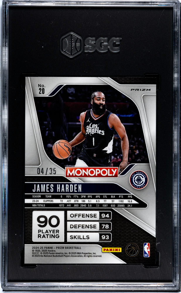 2024-25 Panini Prizm Monopoly James Harden #20 Green SGC 10 POP 1