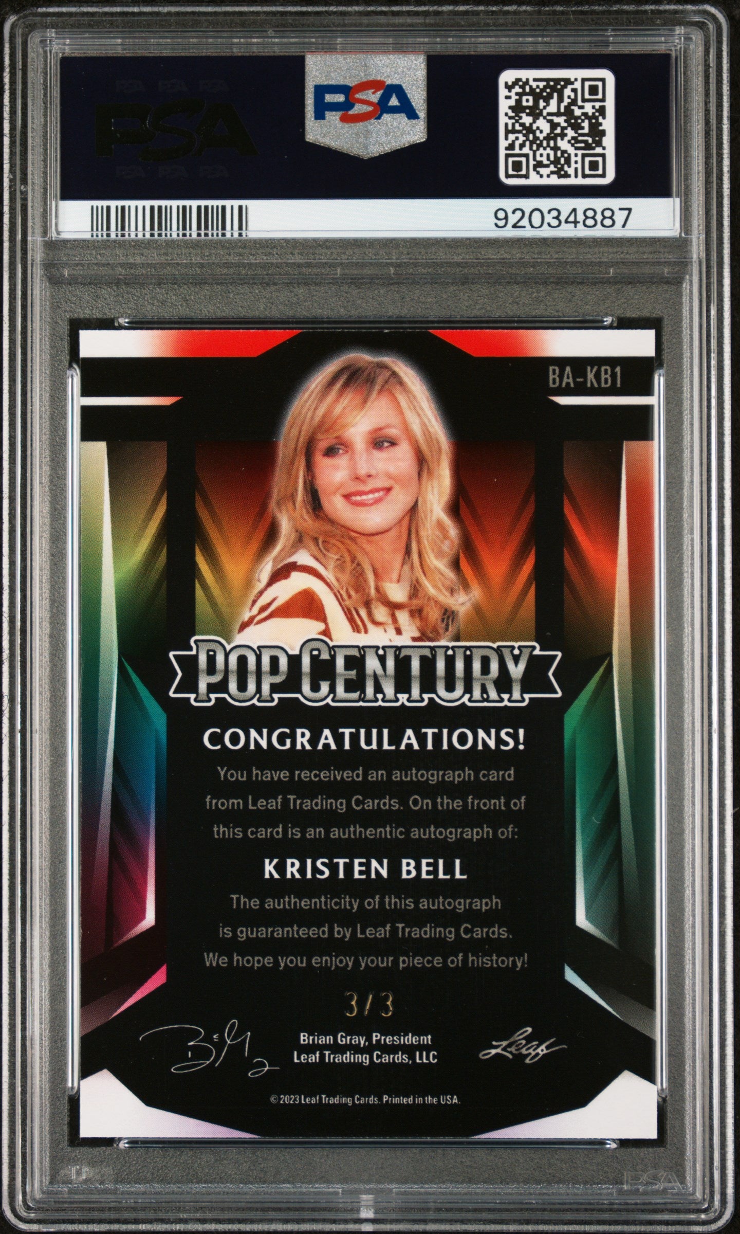 Kristen Bell 2023 Leaf Metal Pop Century Autograph AUTO #3/3 Orange Mojo PSA 10