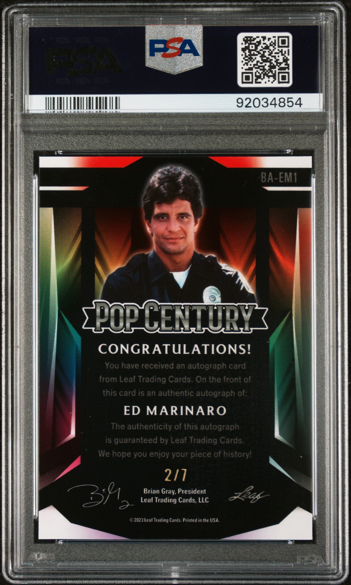 Ed Marinaro 2023 Leaf Metal Pop Century Autograph Auto #2/7 Blue PSA 10