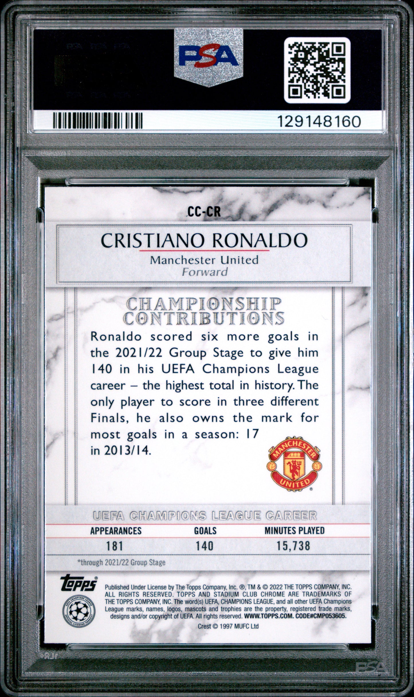 2021-22 Stadium Club Chrome Championship Contributions Cristiano Ronaldo PSA 10