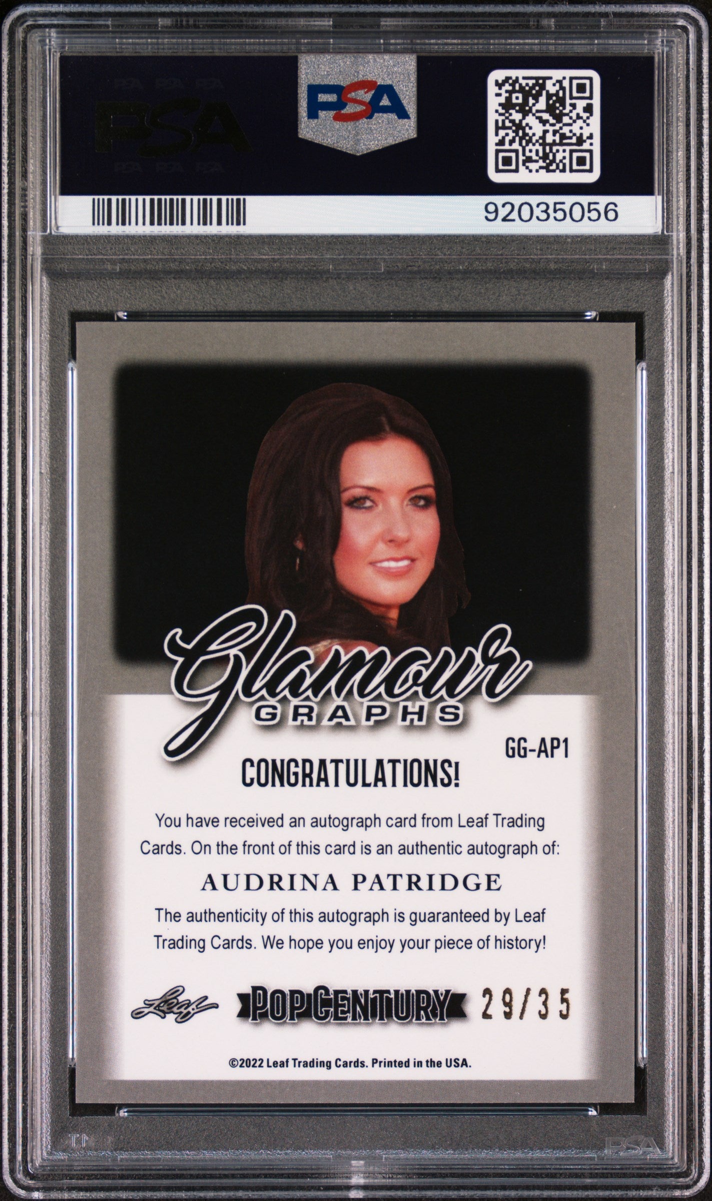 Audrina Patridge 2022 Leaf Metal Pop Century Glamour Graphs AUTO #/35 BLUE PSA 9