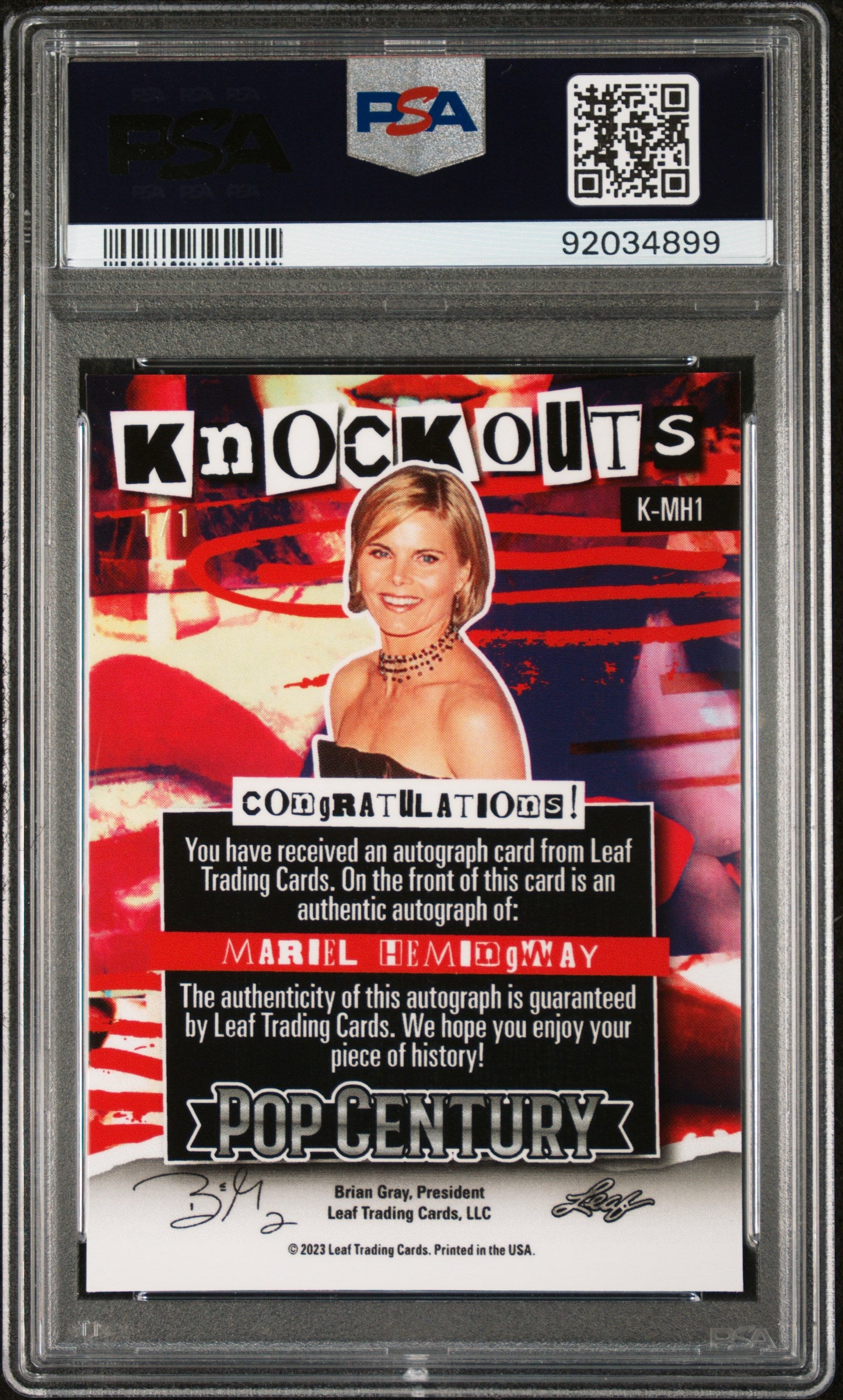 Mariel Hemingway 2023 Leaf Metal Pop Century Knockouts AUTO #1/1 Silver PSA 10