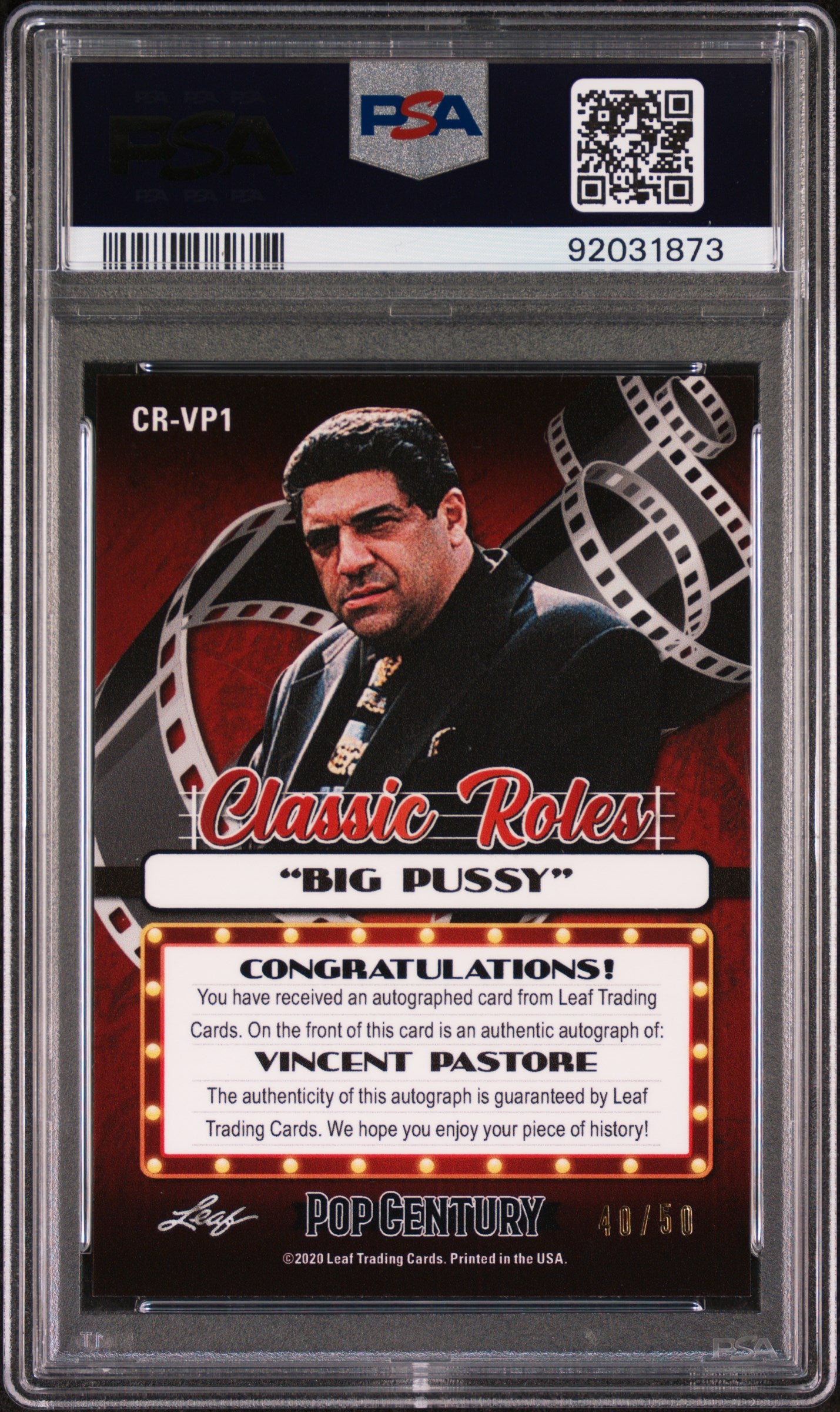 Vincent Pastore 2020 Leaf Metal Pop Century Classic Roles AUTO PSA 9