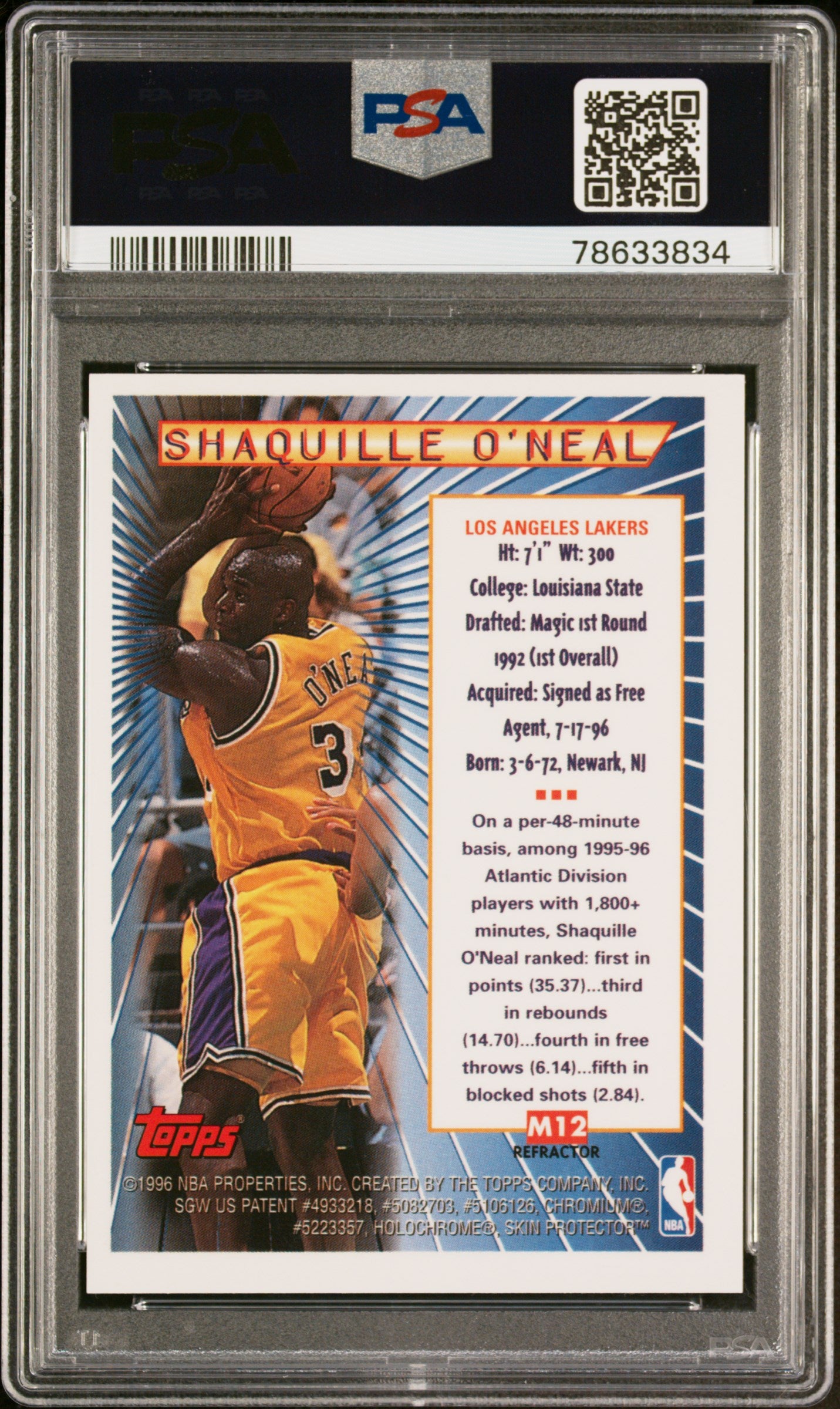 1996-97 Topps Mystery Finest Shaquille O'Neal #M12 Refractor NBA Finals PSA 8