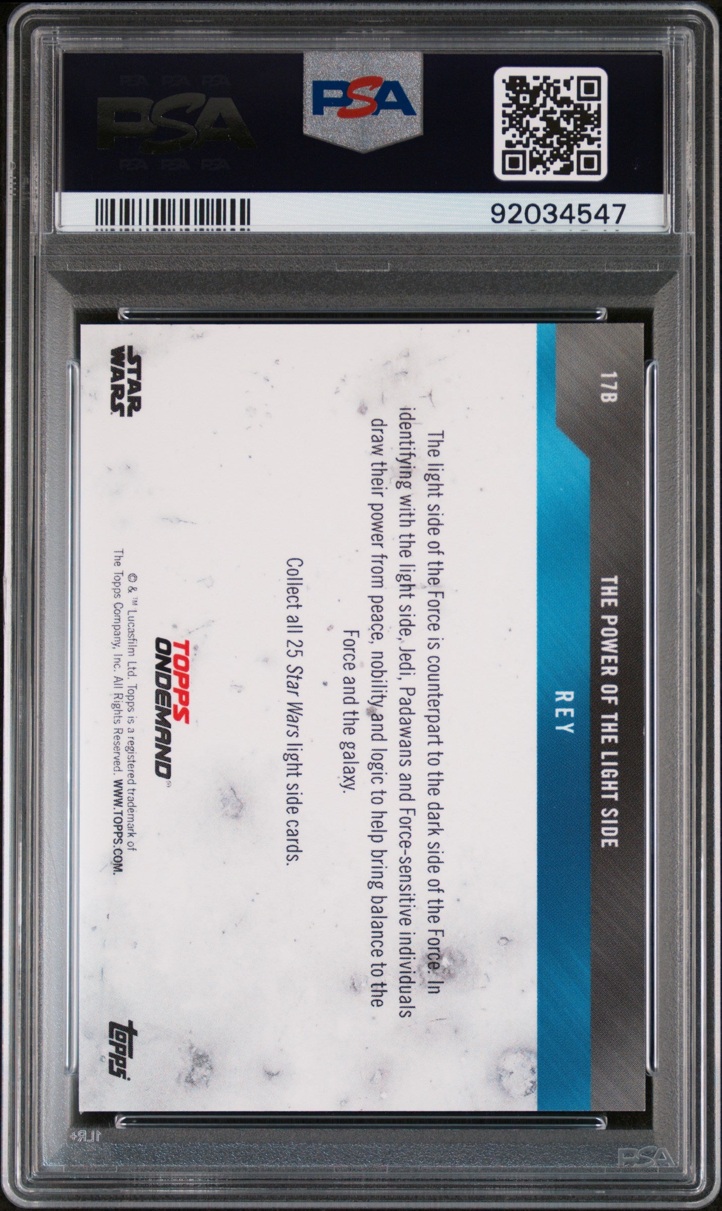 Rey 2019 Topps Star Wars Power Of The Light Side Purple #8/10 PSA 9