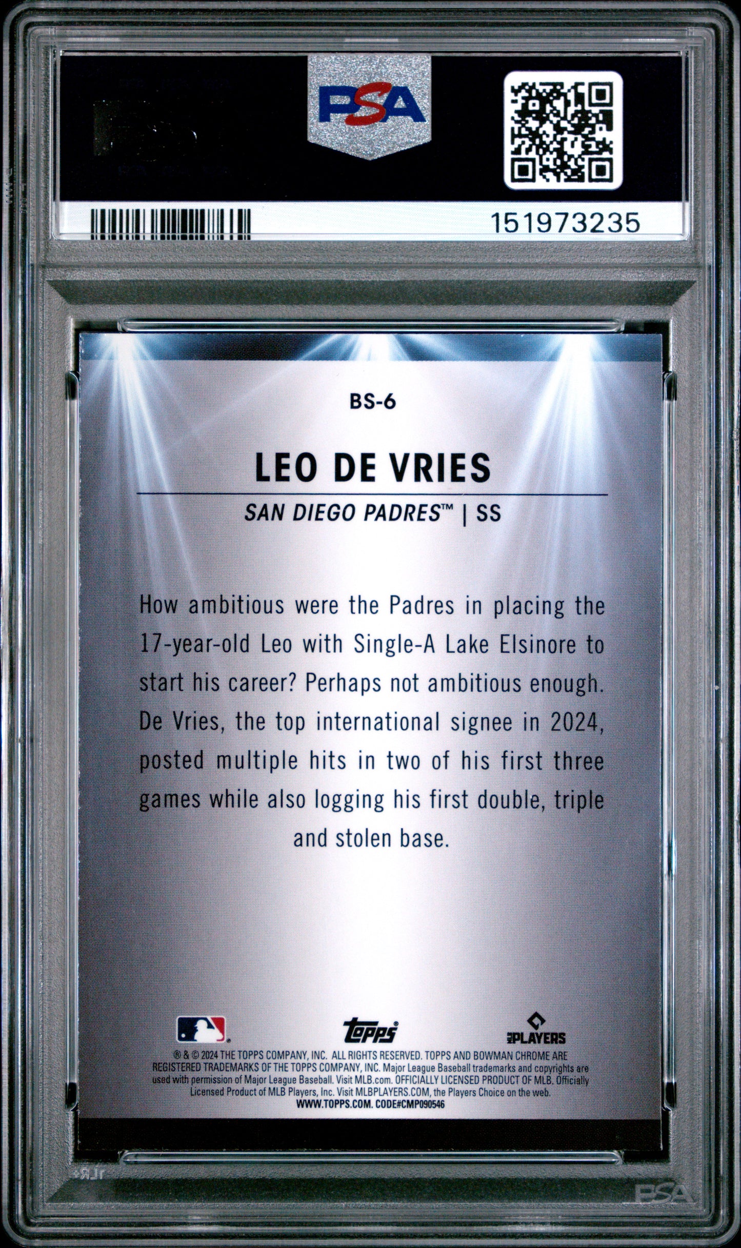 2024 Bowman Chrome Bowman Spotlights Leo De Vries #BS6 PSA 9
