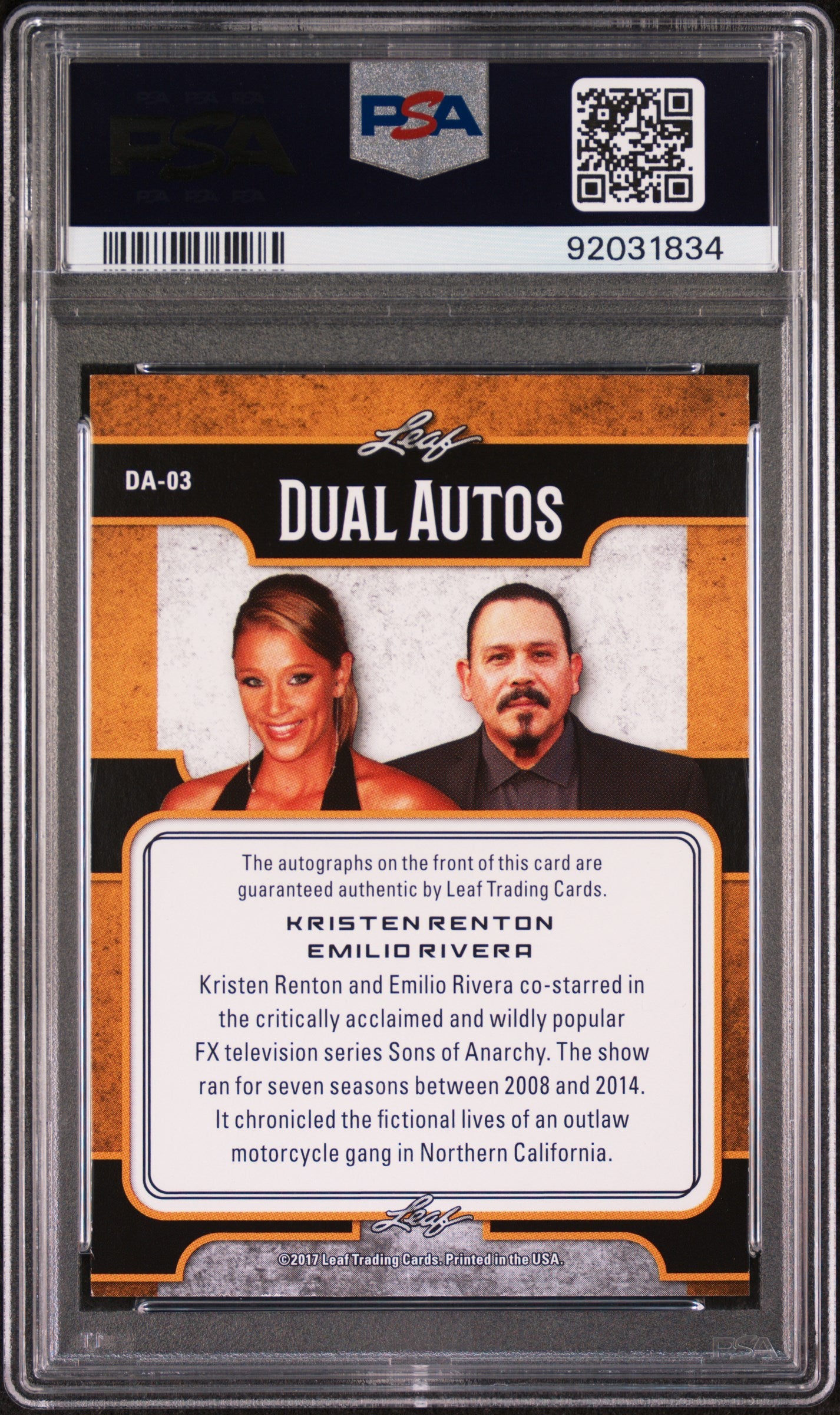 Emilio Rivera Kristen Renton 2017 Leaf Pop Century Auto Sons of Anarchy PSA 9