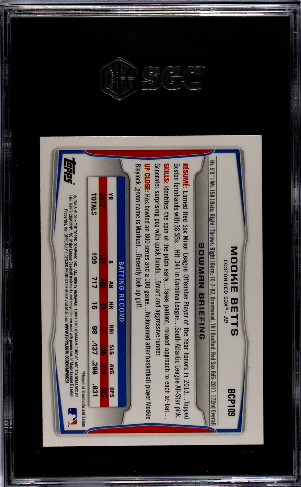 2014 Bowman Chrome Draft Mookie Betts #BCP109 SGC 10