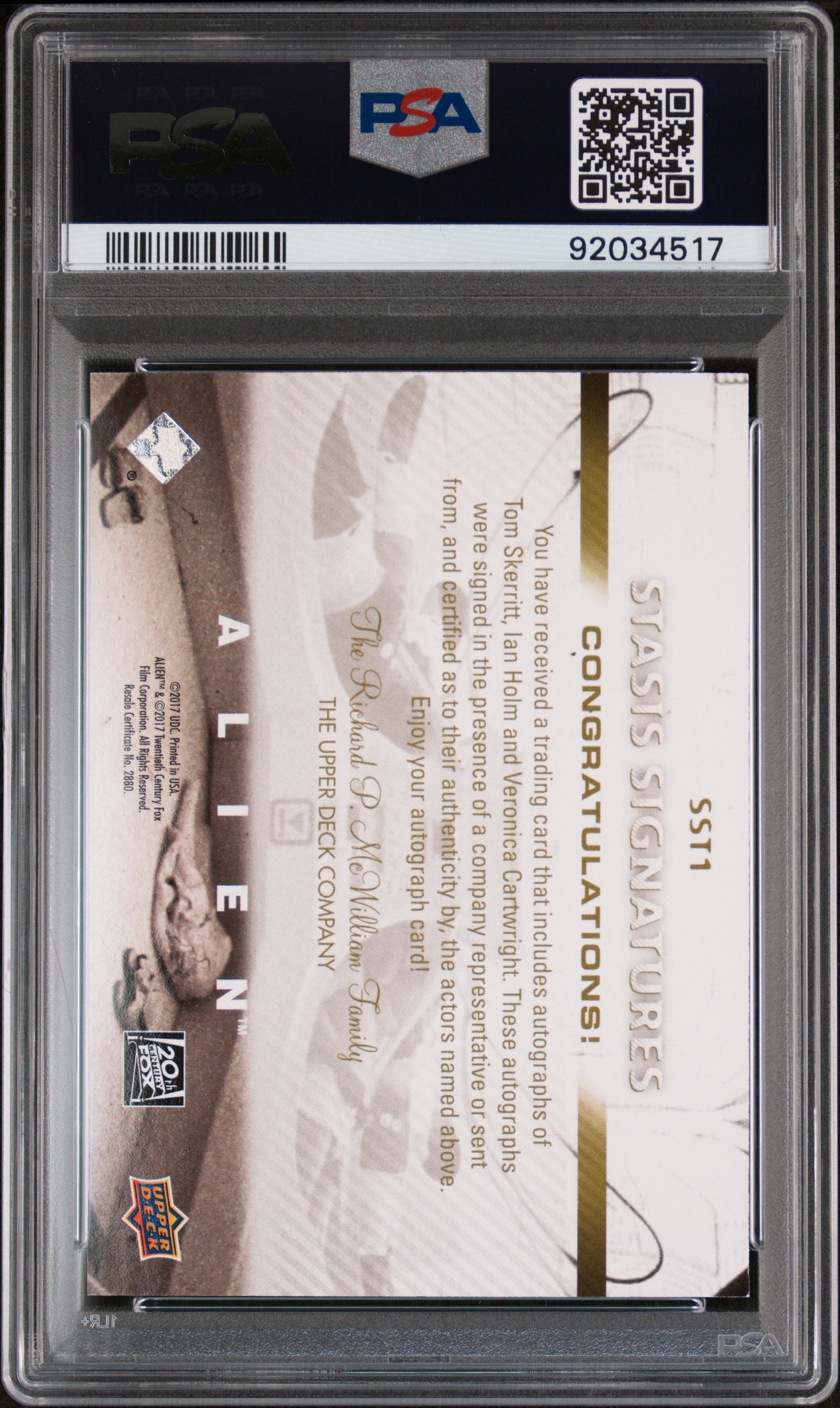 Tom Skerritt Ian Holm Cartwright 2017 Upper Deck Alien TRIPLE AUTO PSA 9