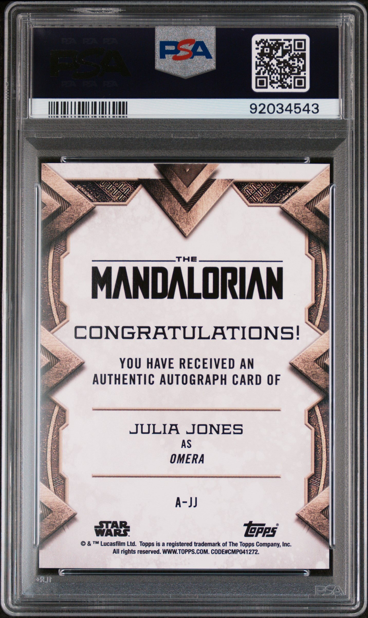 Julia Jones OMERA 2020 Topps Star Wars The Mandalorian Season 1 AUTO PSA 10