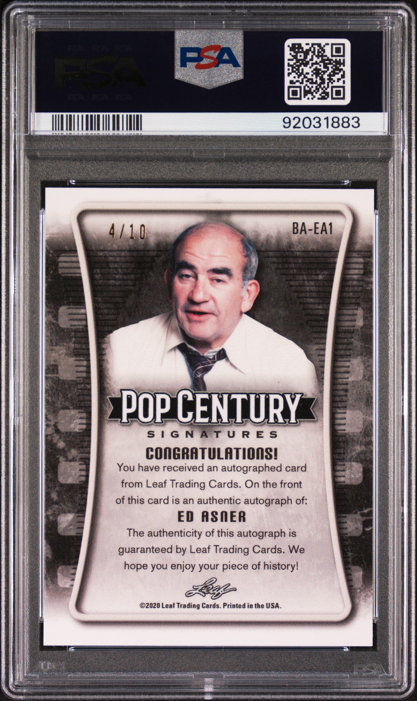 Ed Asner 2020 Leaf Metal Pop Century Autograph Blue Crystals #4/10 AUTO PSA 10