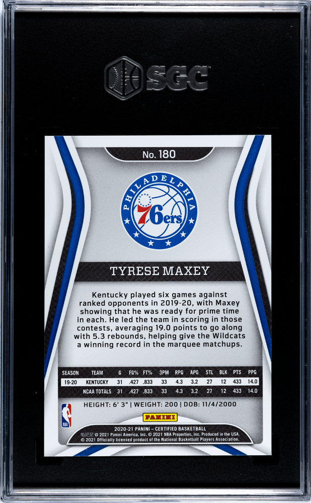 2020 Panini Certified Tyrese Maxey #180 Mirror Red SGC 9 pop 1