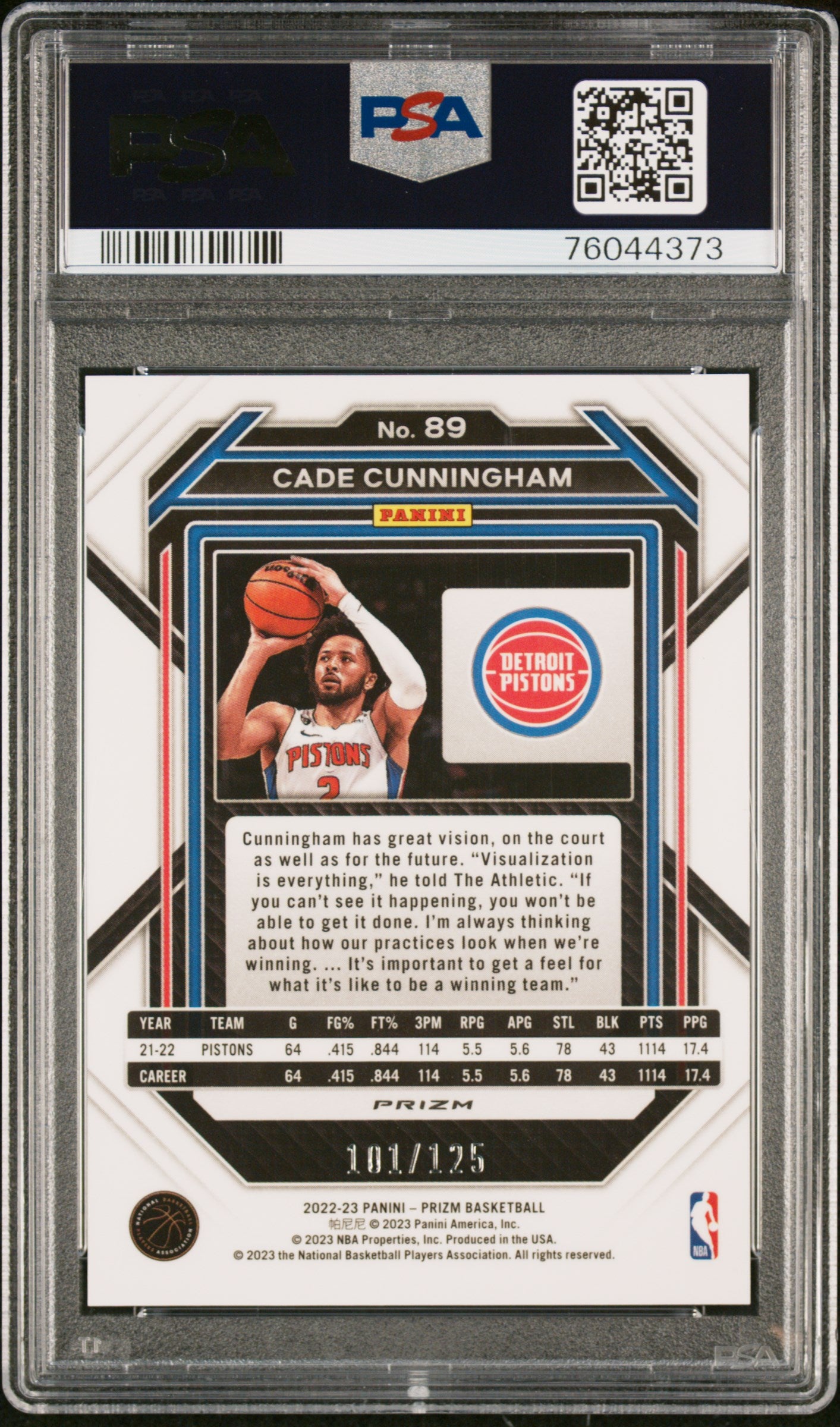 2022-23 Panini Prizm Cade Cunningham #89 Blue Ice #101/125 PSA 10