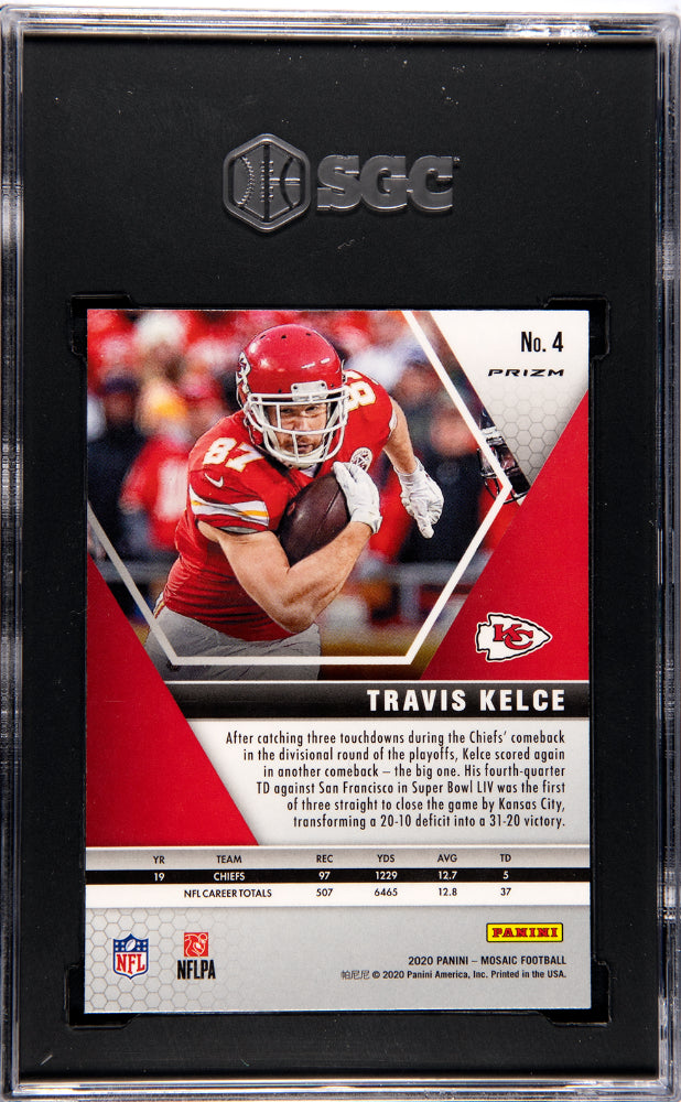 2020 Panini Mosaic Travis Kelce #4 White Sparkle Prizm SGC 10