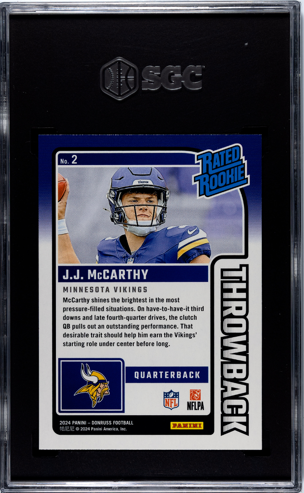 2024 Donruss JJ Mccarthy #2 Throwback SGC 10
