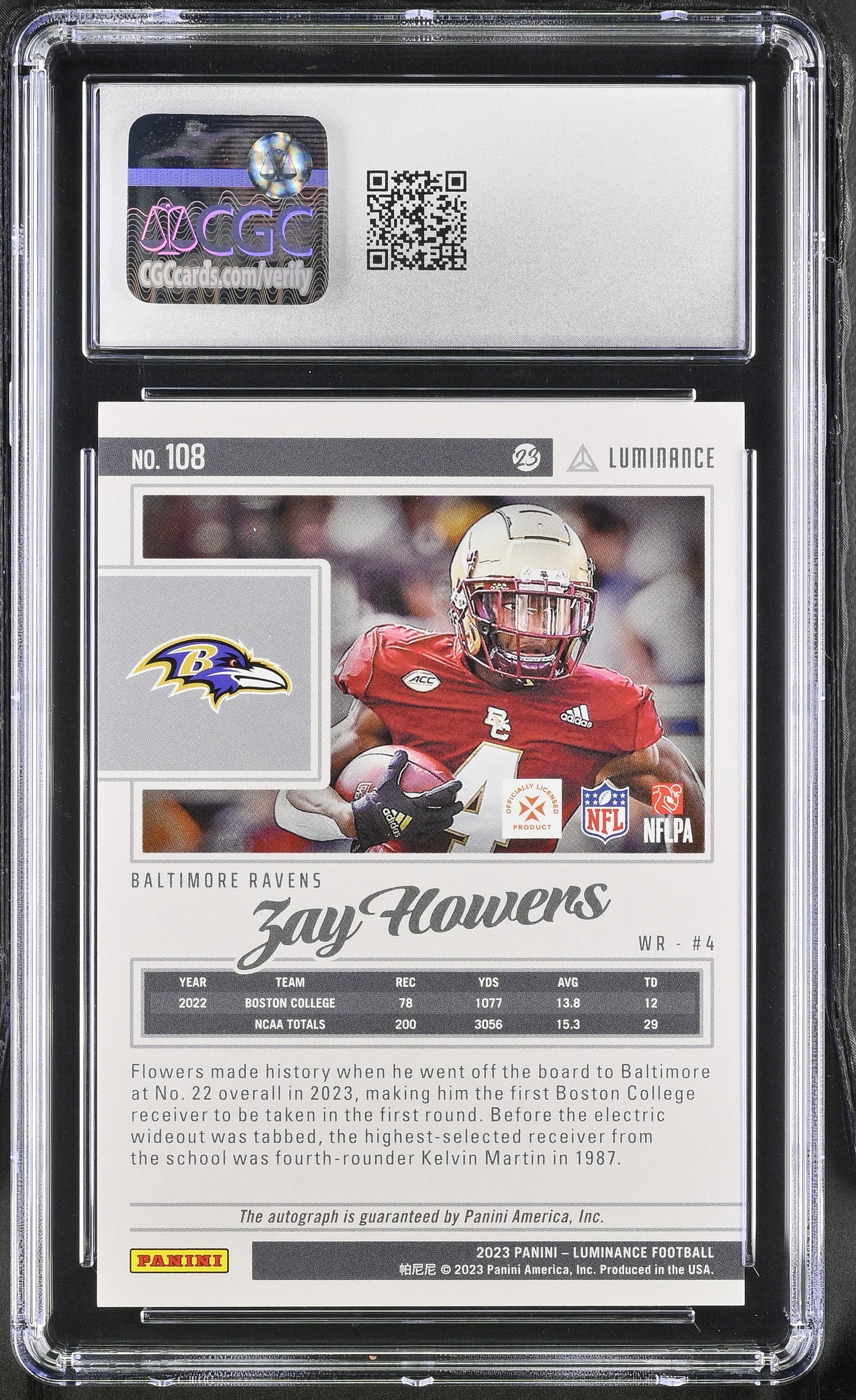 2023 Panini Luminance Zay Flowers #108 Blue Autographs CGC 10 POP 1