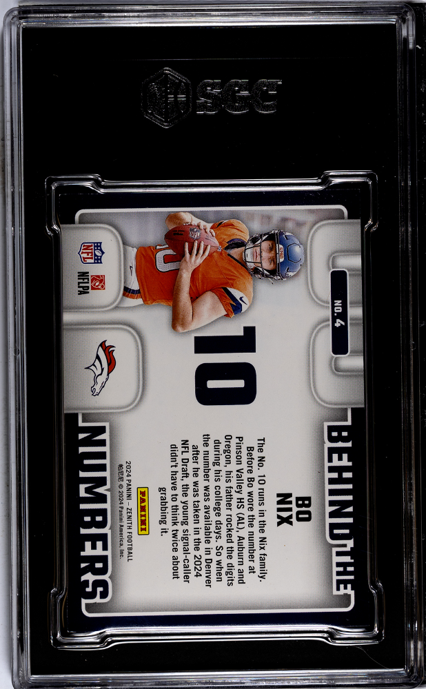 2024 Panini Zenith Bo Nix #4 Behind The Numbers SGC 9 pop 1