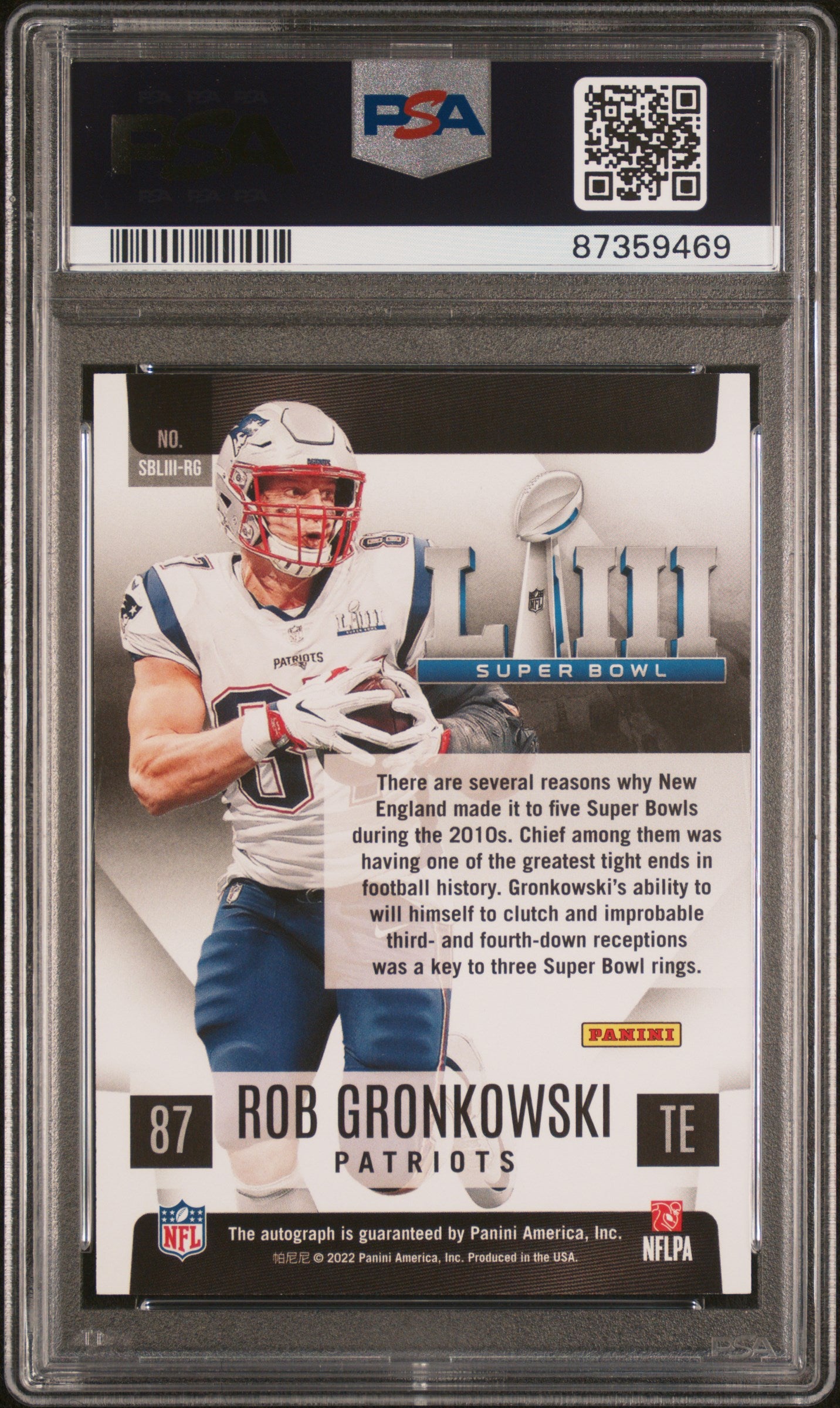 2023 Panini Donruss Super Bowl Signatures Rob Gronkowski #SBLIIIRG Auto PSA 10