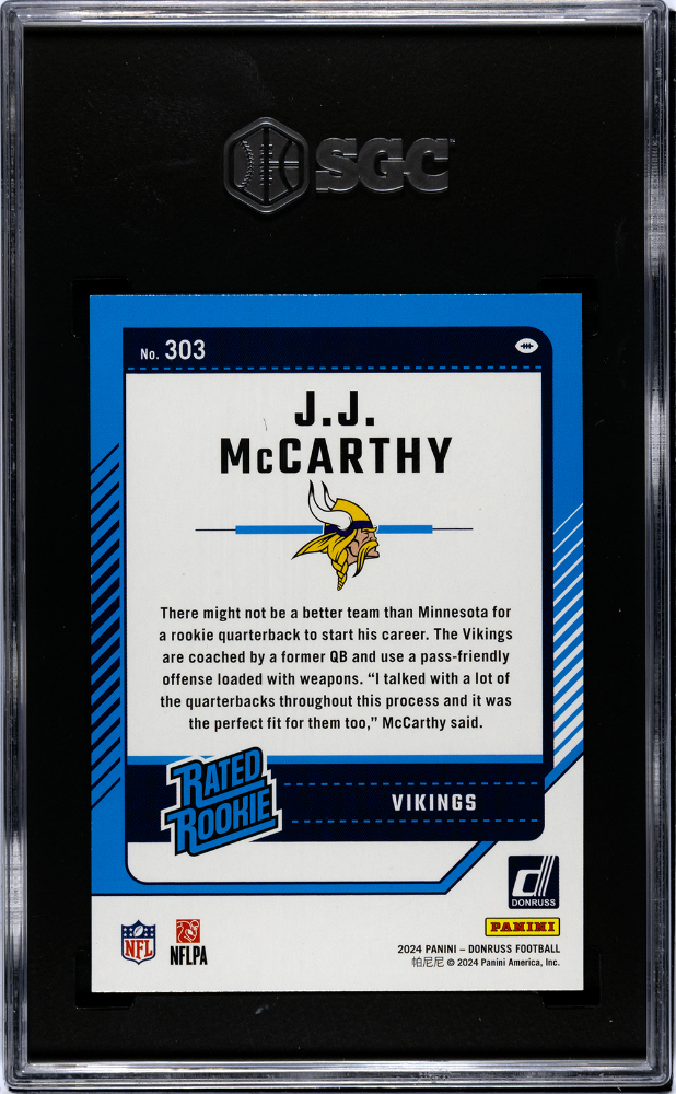 2024 Donruss JJ Mccarthy #303 Green Press Proof SGC 9.5
