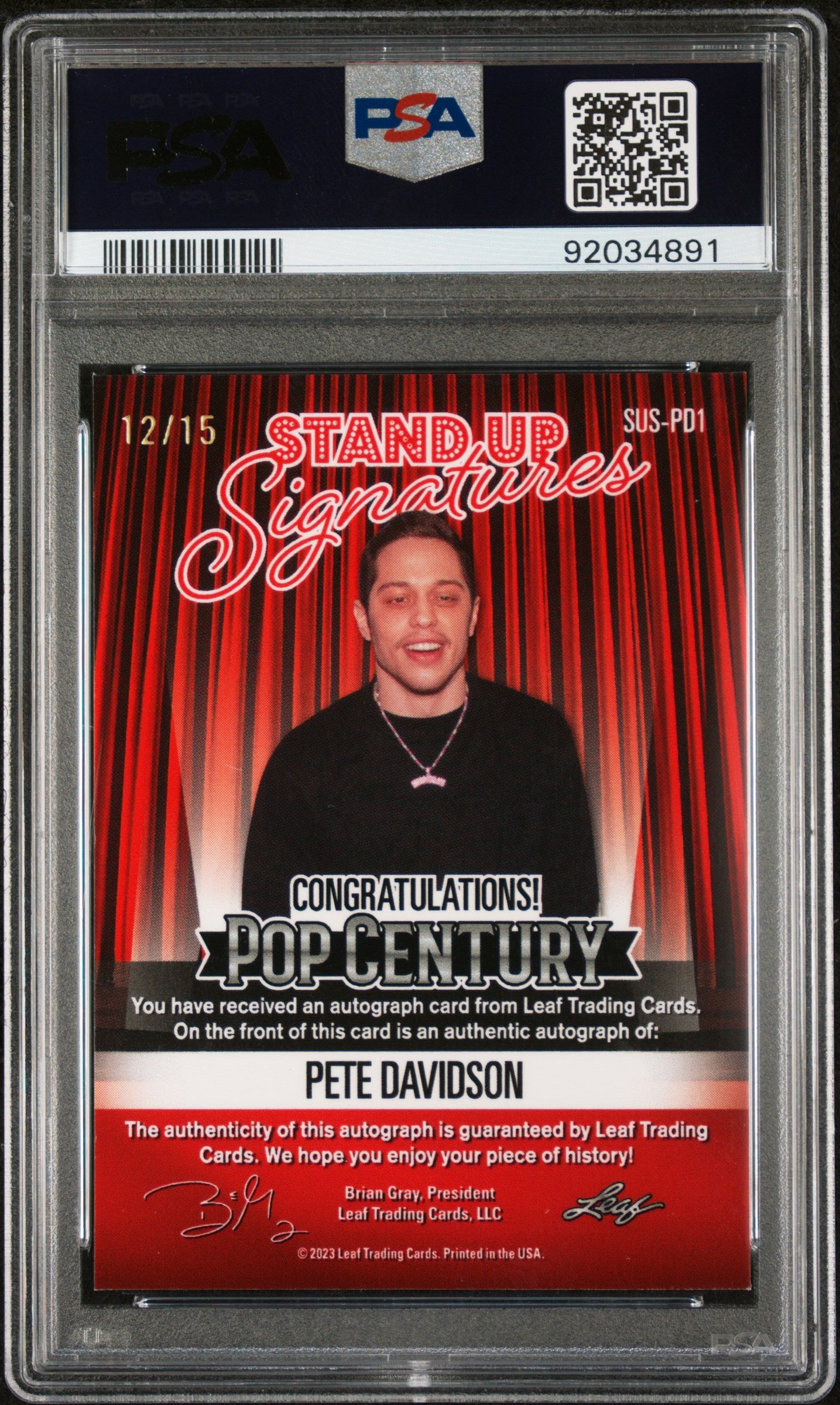 Pete Davidson 2023 Leaf Metal Pop Century Stand Up AUTO #12/15 Silver Mojo PSA 9